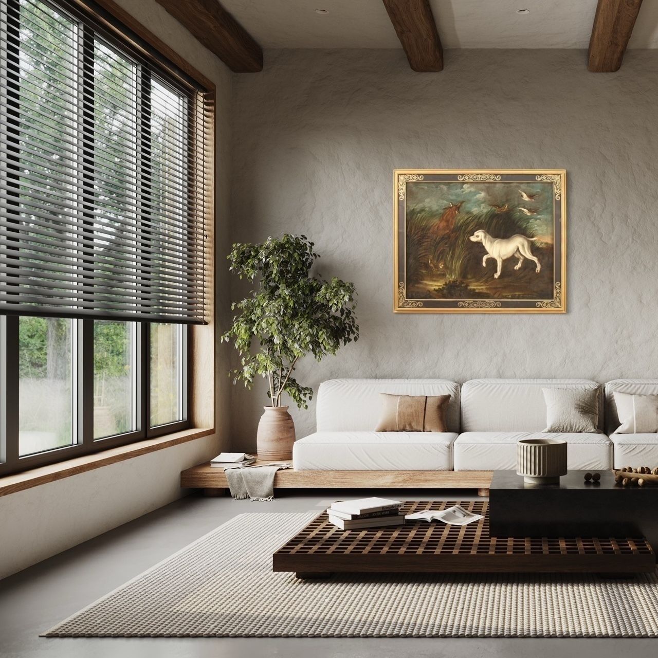 photo buy Antique French Painting From 18th Century Landscape With Dog