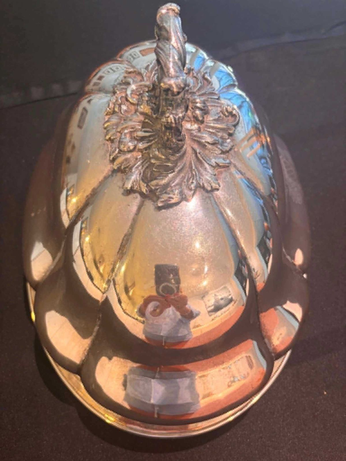 Antique Victorian Silver Plate Meat Dome Cloche, C.1880 English Serving Cover, Heraldic Crest, Heavy Quality Tableware photo vintage