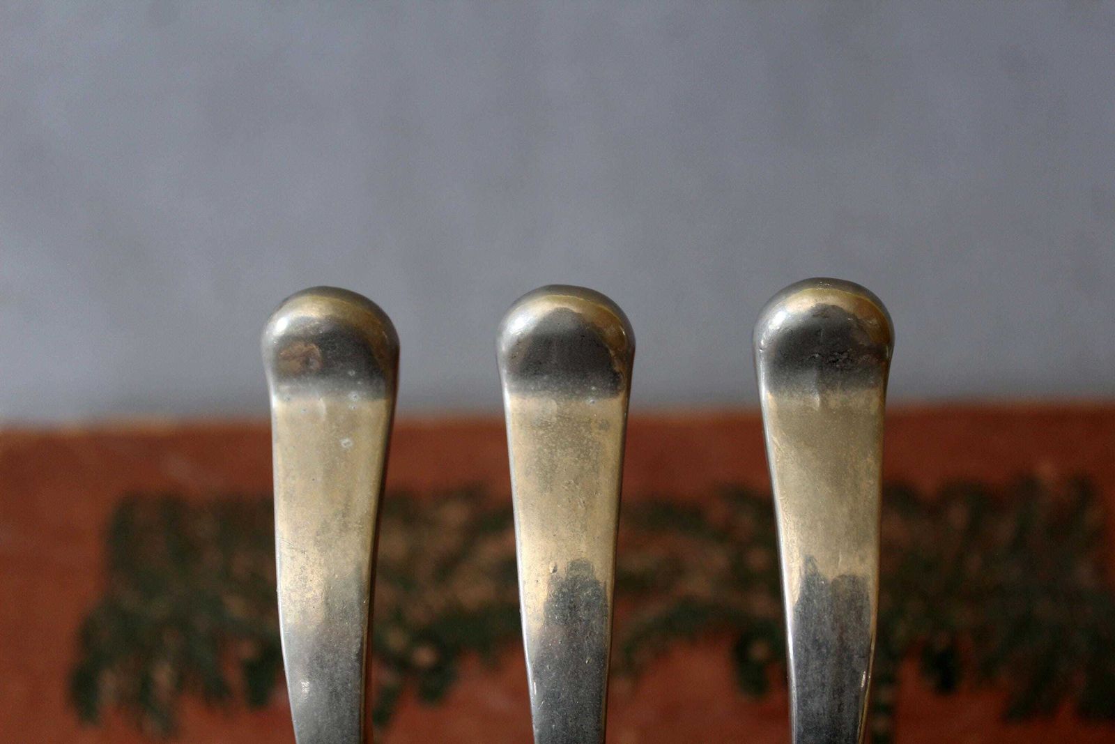 Furniture Set Of 3 Vintage Art Deco Style Double Hook, Chrome Aluminium, Back Plate, Hardware, Clothes Hook, Hat And Coat, Silver Gray photo