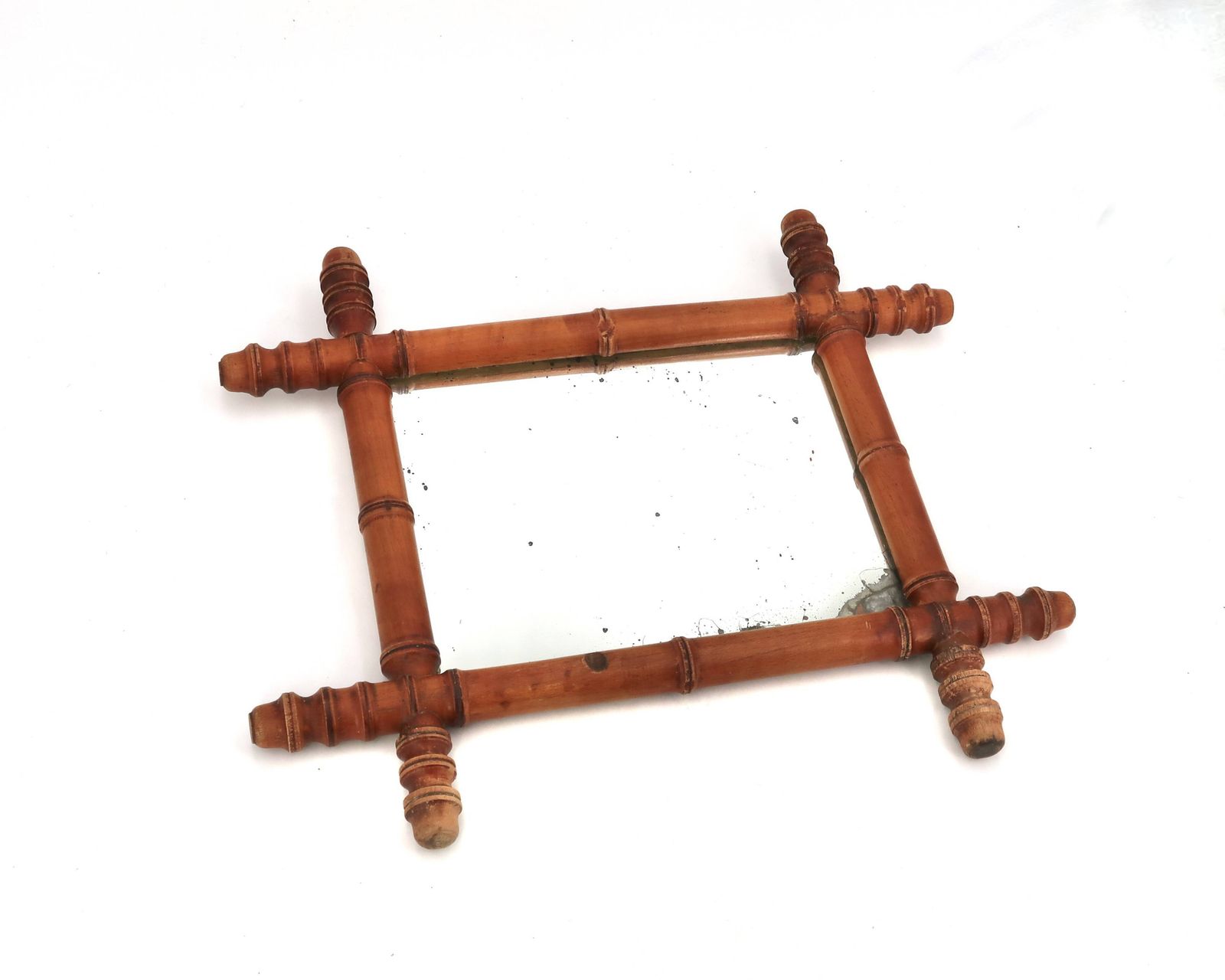 Small Wall Mirror In Turned Wood, Faux Bamboo Style, 1930s. photo furniture