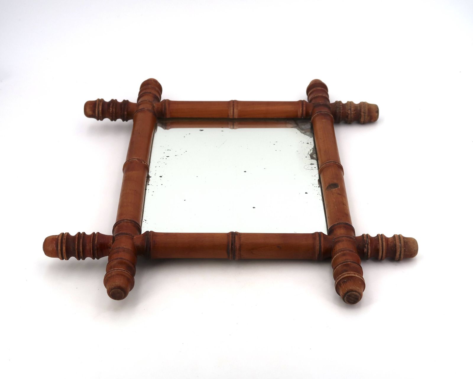 Small Wall Mirror In Turned Wood, Faux Bamboo Style, 1930s. photo for sale
