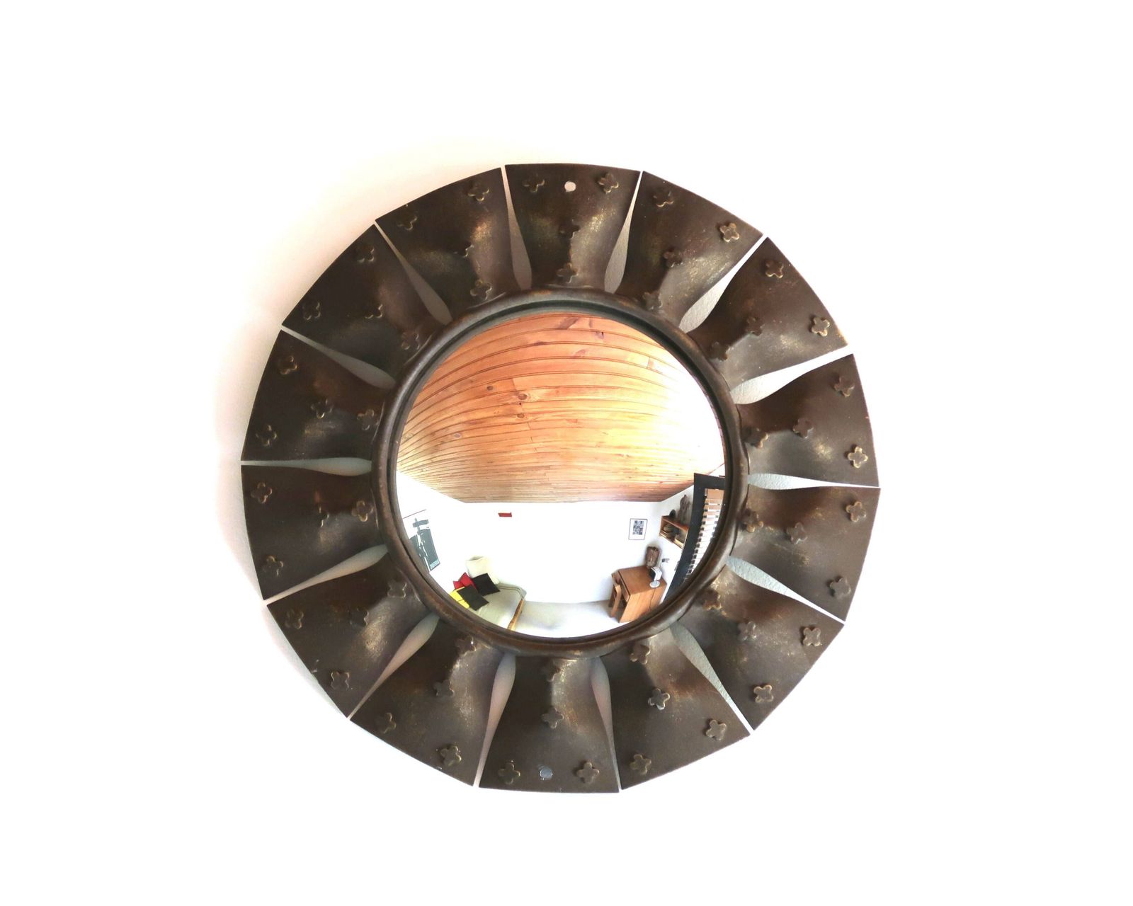 Miroir soleil convexe « œil de sorcière » Chaty Vallauris A.M, France 1950 photo vintage