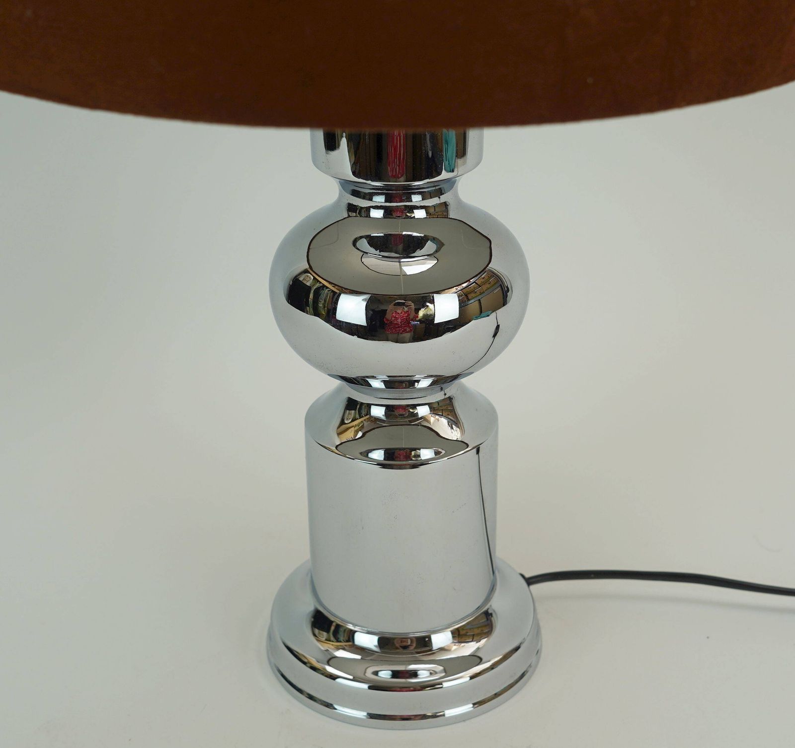 Lampe de table Aro Leuchten, base en chrome, abat-jour en velours brun, années 1970 photo 334.0