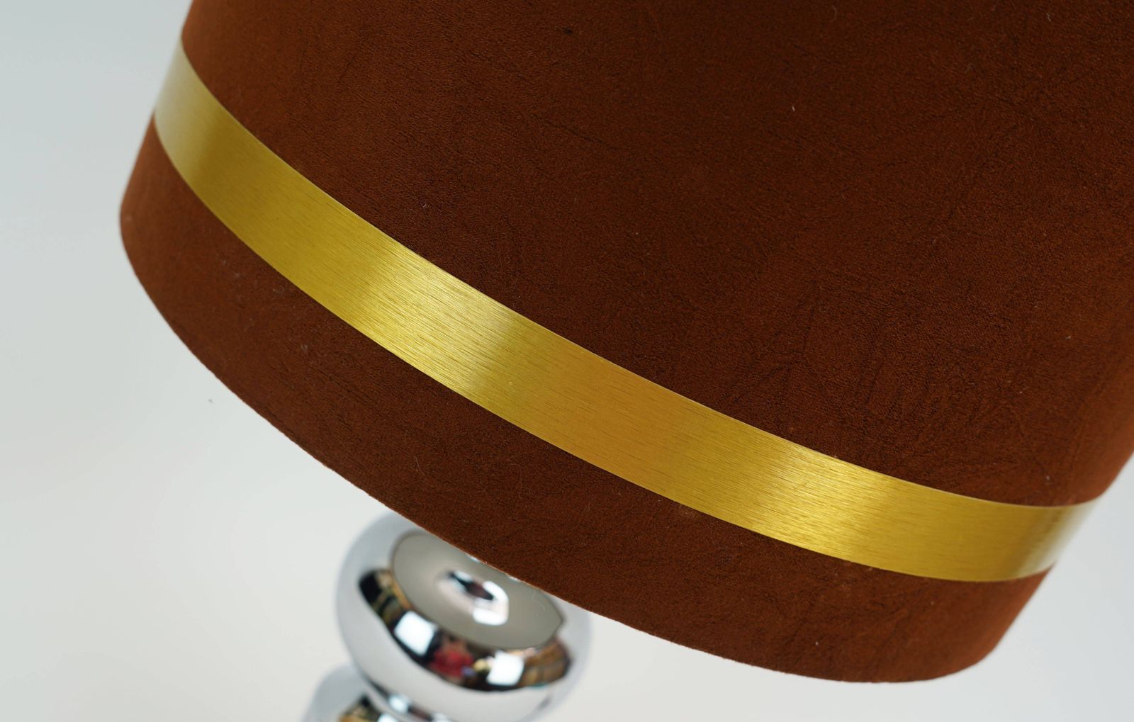 1970s Table Lamp Aro Leuchten Chrome Base Brown Velvet Lampshade photo vinterior