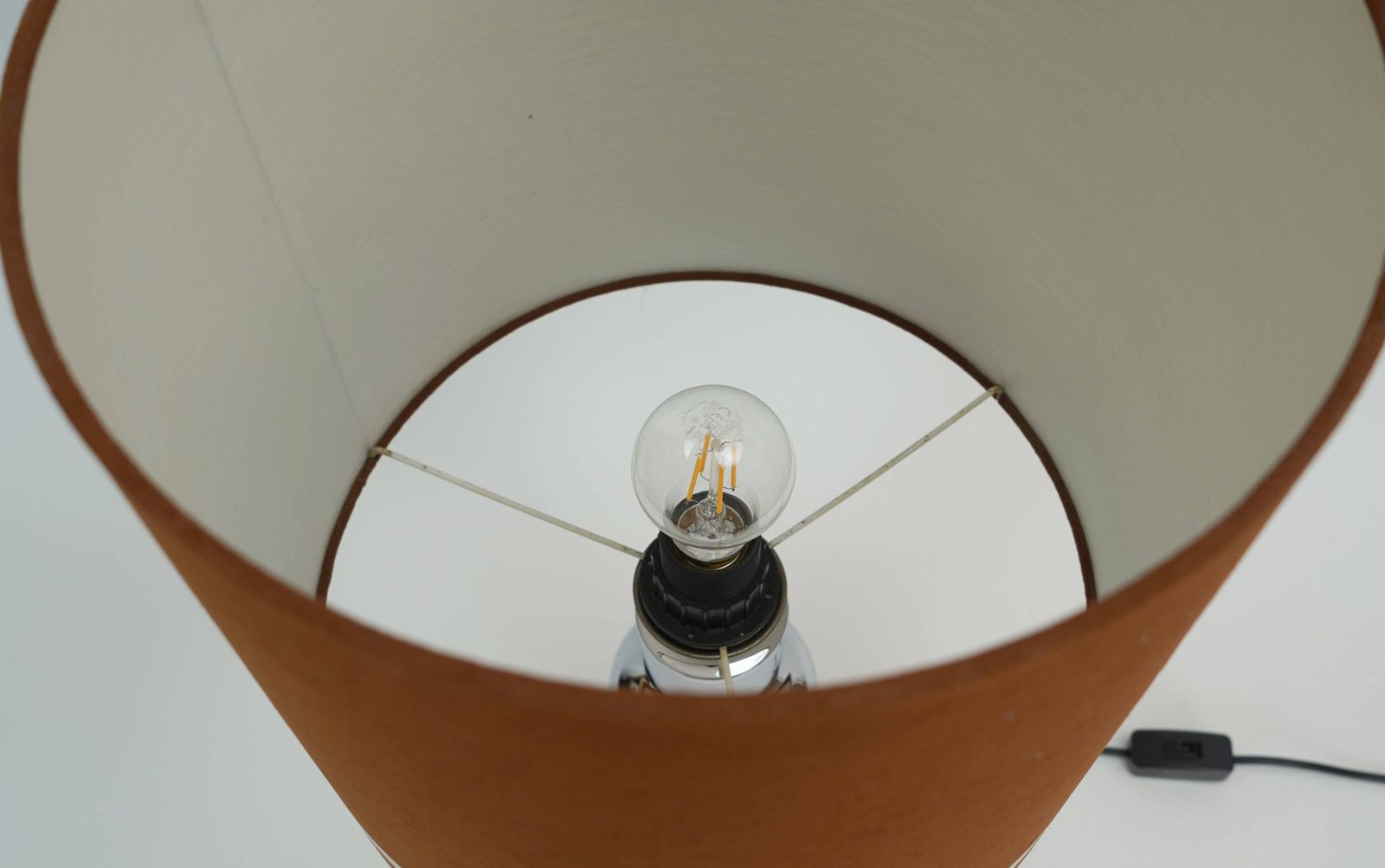1970s Table Lamp Aro Leuchten Chrome Base Brown Velvet Lampshade photo buy