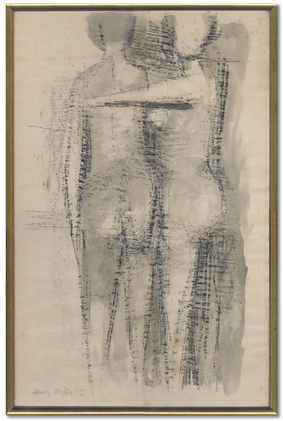 Karakteristieke tekening van Henry Cliffe, ingelijst, 1954