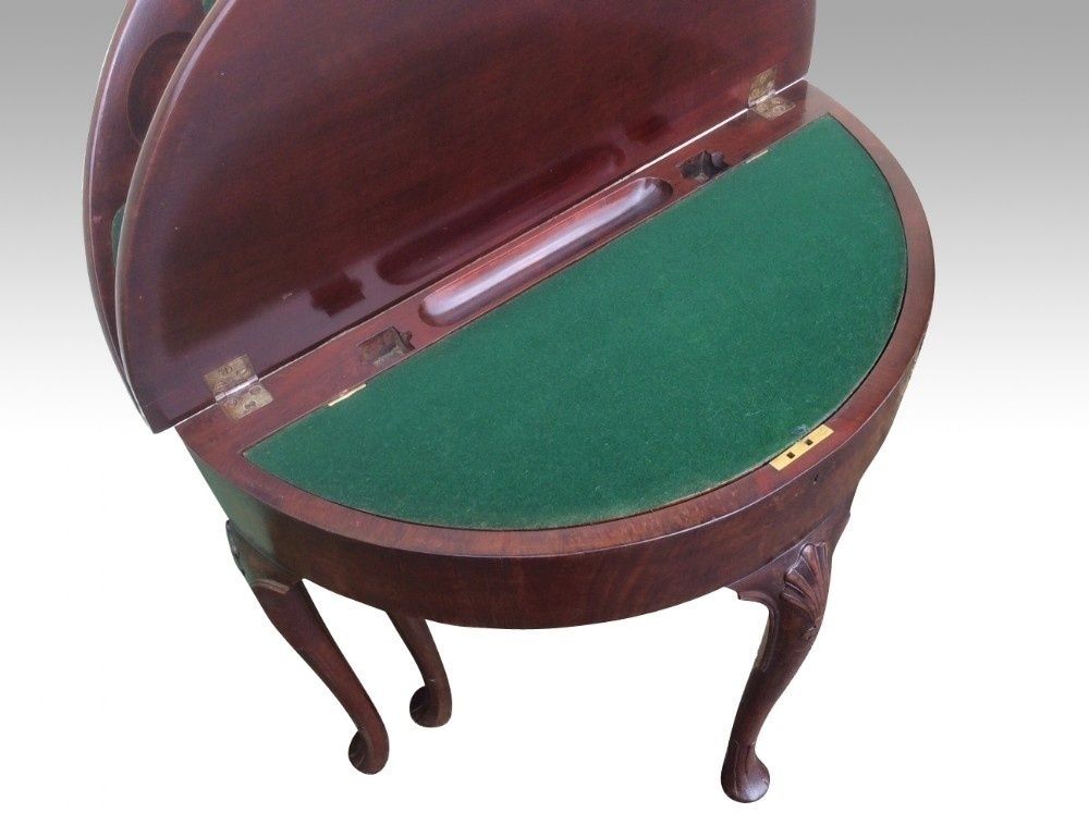 photo vinterior Fabulous Rare Antique Irish George 11 Mahogany Demi Lune Turn Over Leaf Games Table