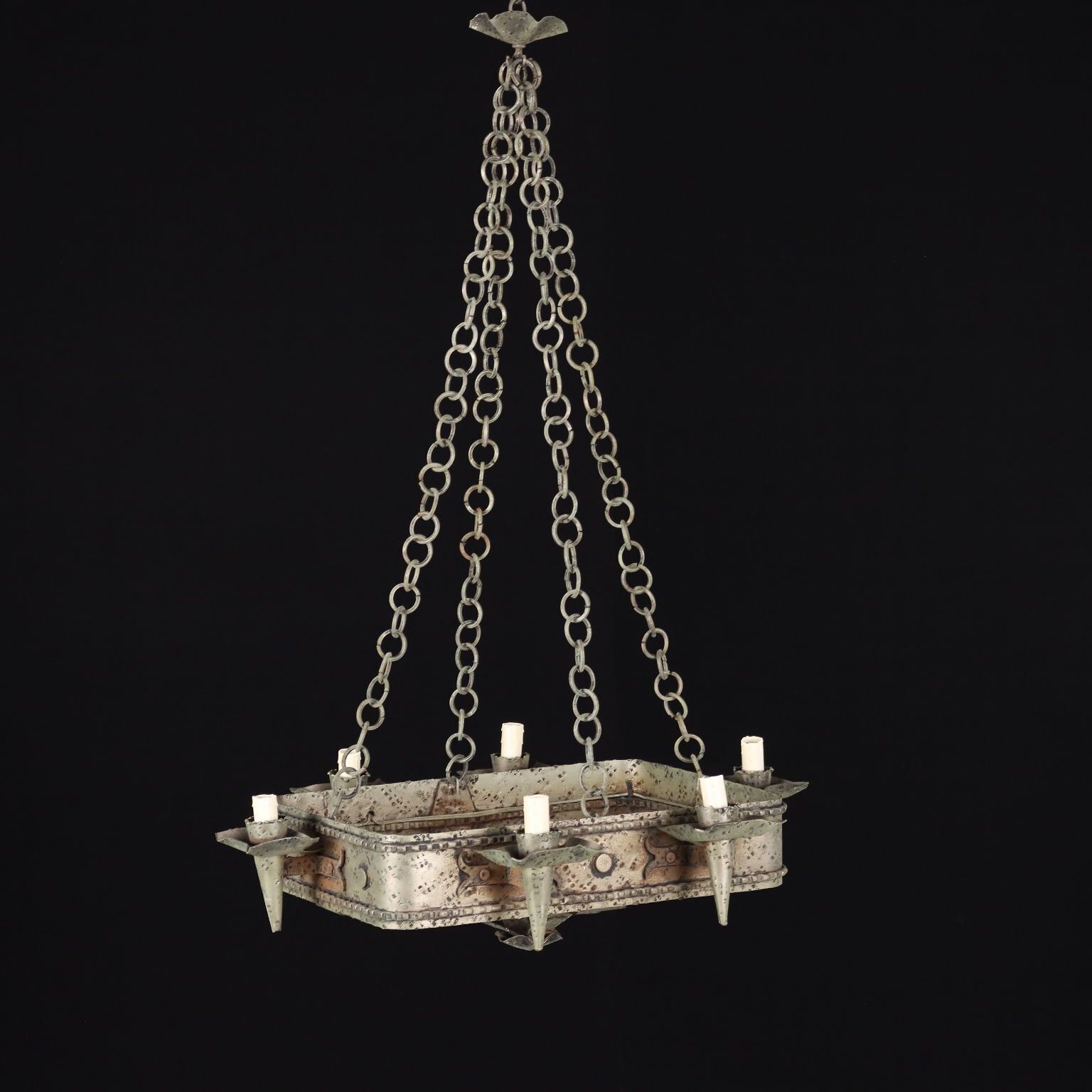 Lustre d'époque en métal 6 lumières, Italie, XXe siècle