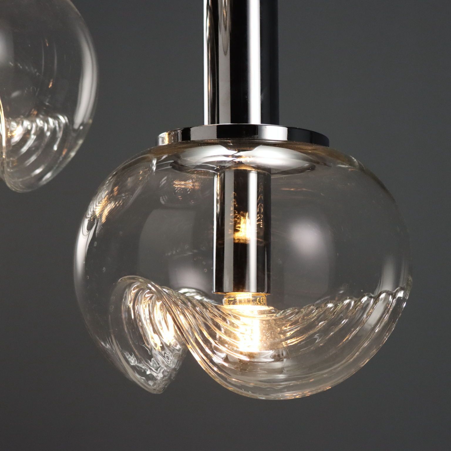 Vintage Hanglamp Koch & Lowy Verchroomd Metaal Glas jaren 1970 photo buy