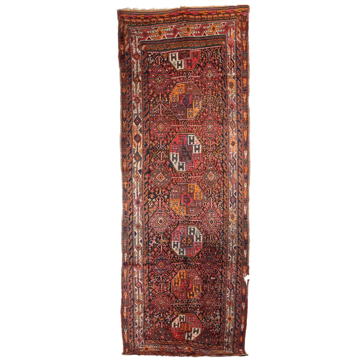 Antiek Kazak tapijt wol zware knoop Turkije 149 x 55 in