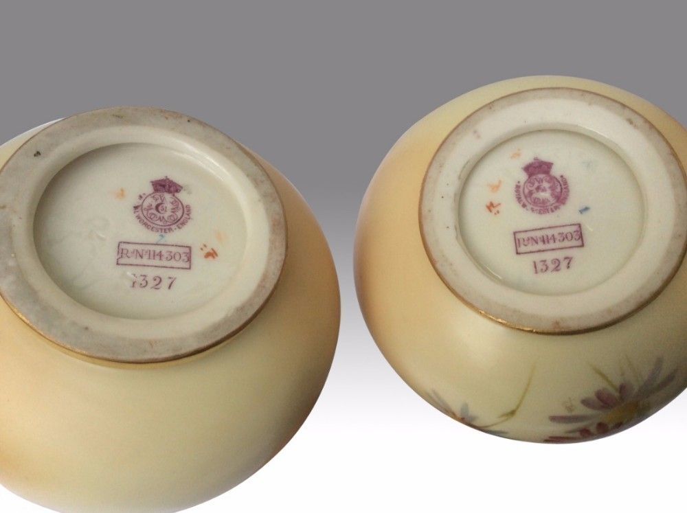 Very Fine Pair Of Antique Painted And Blush I Vory Royal Worcester Vases Dated 1893 9ins Tall By E Raby photo Home Decor