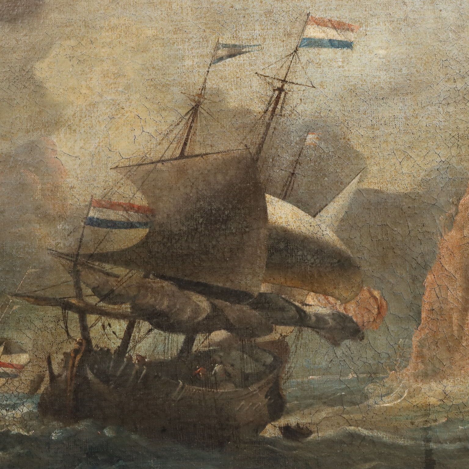 Tableau d'époque, marine agitée avec voiliers, huile sur toile, XVIIIe siècle photo vinterior