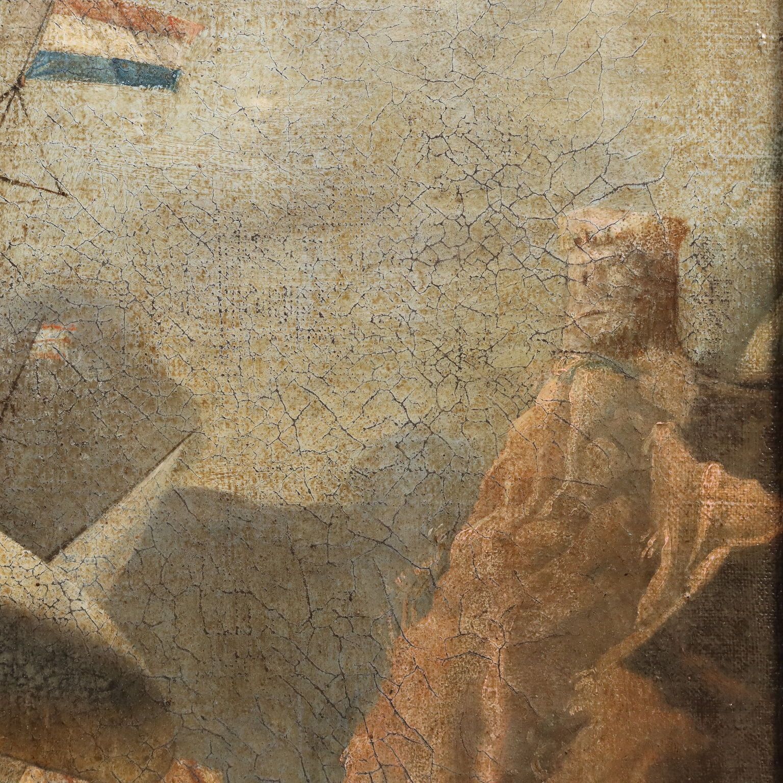 Antiek schilderij, stormachtige zee met zeilschepen, olieverf op doek, '700 photo buy