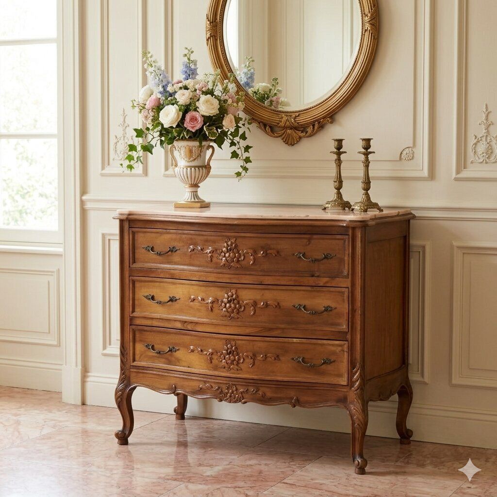 Commode de style baroque en noyer, 3 tiroirs, XXe siècle photo furniture