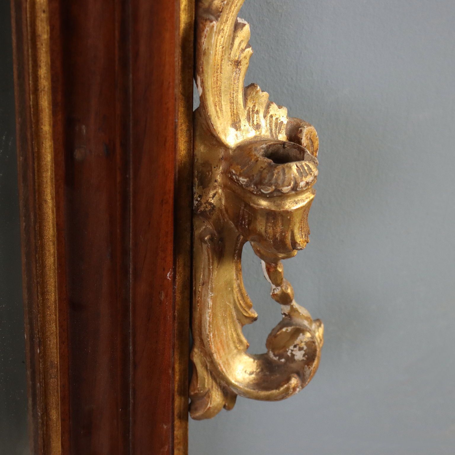 Home Decor Antique Mirror Carved Walnut Candle Holders Italy XIX Century photo