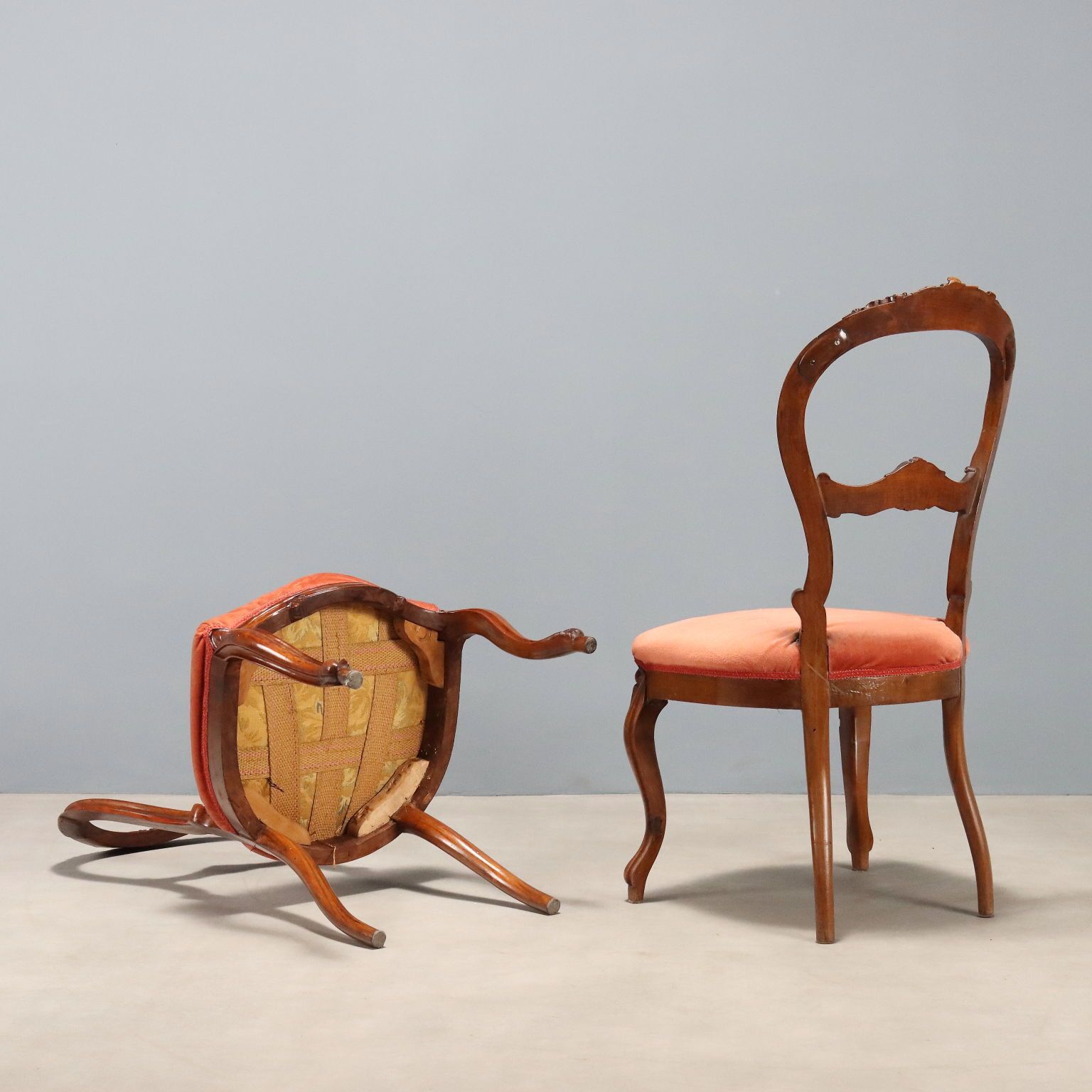 photo furniture Louis Philippe Walnut Chairs With Floral Carvings