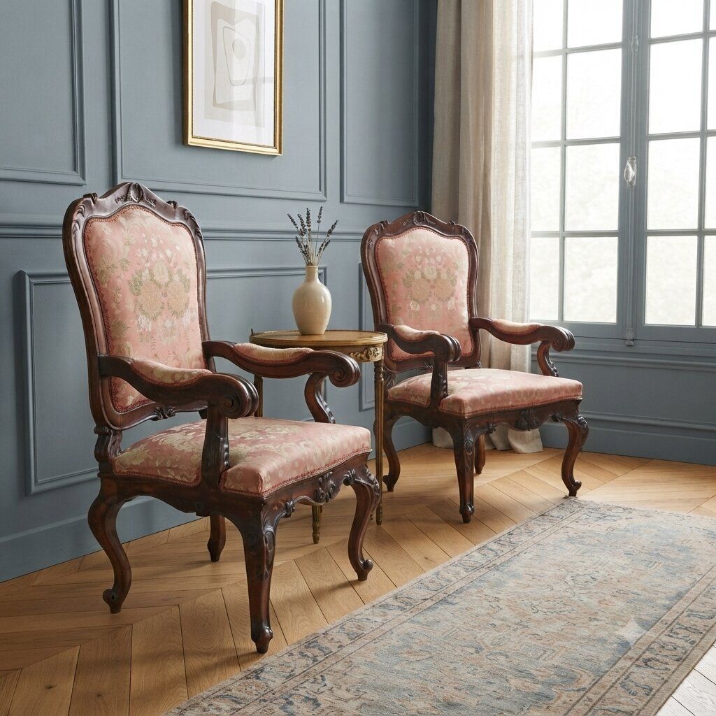 Fauteuils d'époque Louis-Philippe en noyer et tissu, XIXe siècle photo furniture