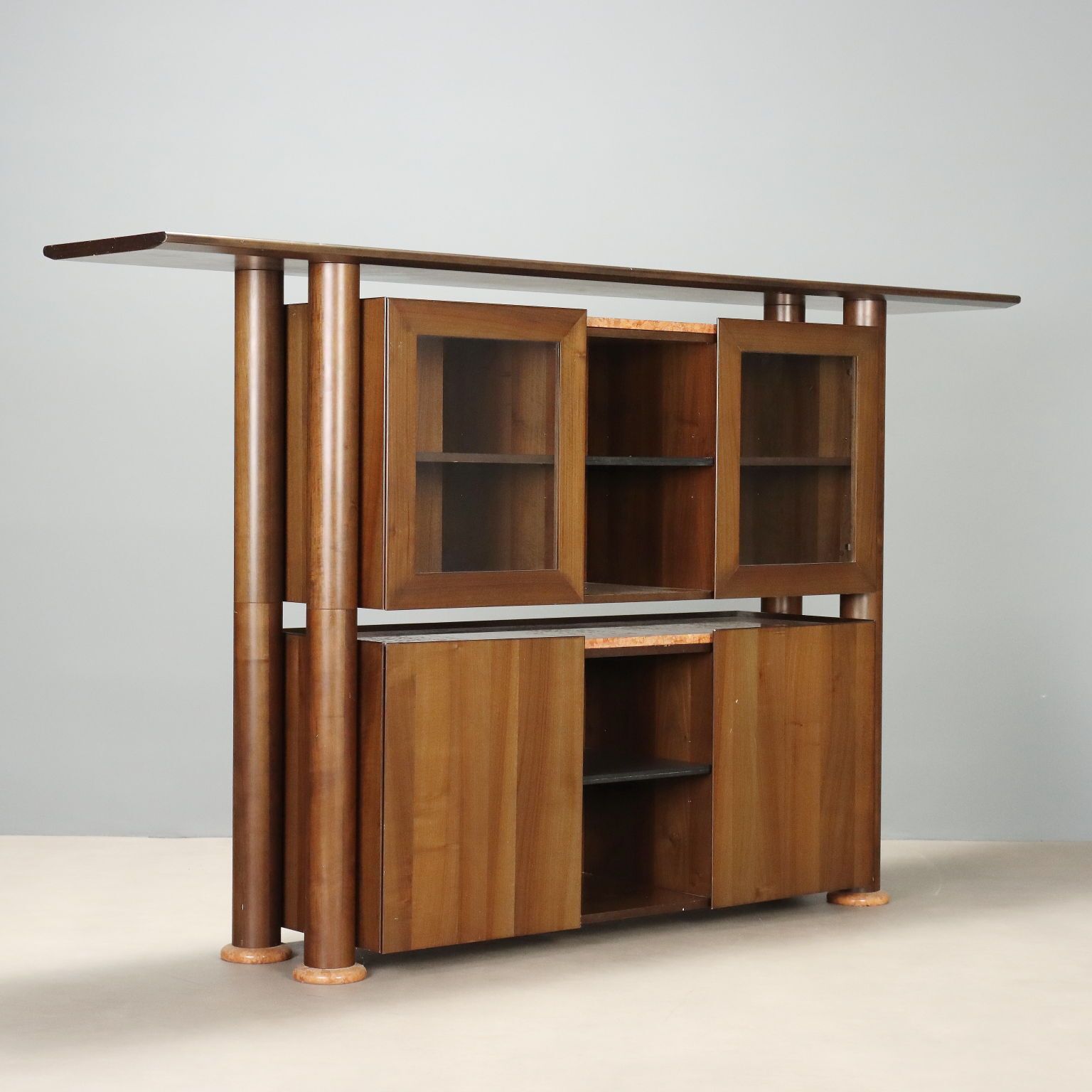 Vintage jaren 1980 dressoir in hout en marmer