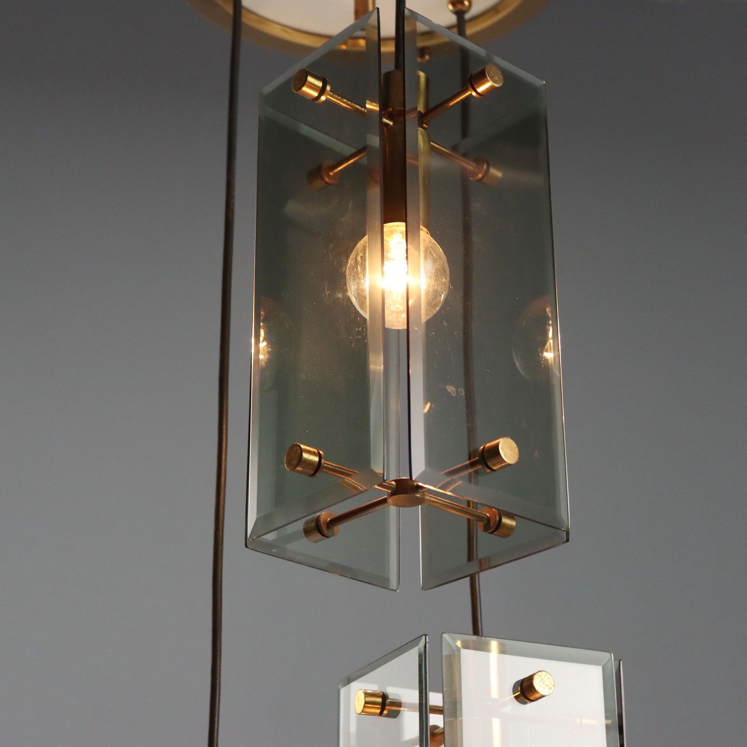 Vintage plafondlamp, messing, glas, design, Italië, jaren 1960 photo for sale