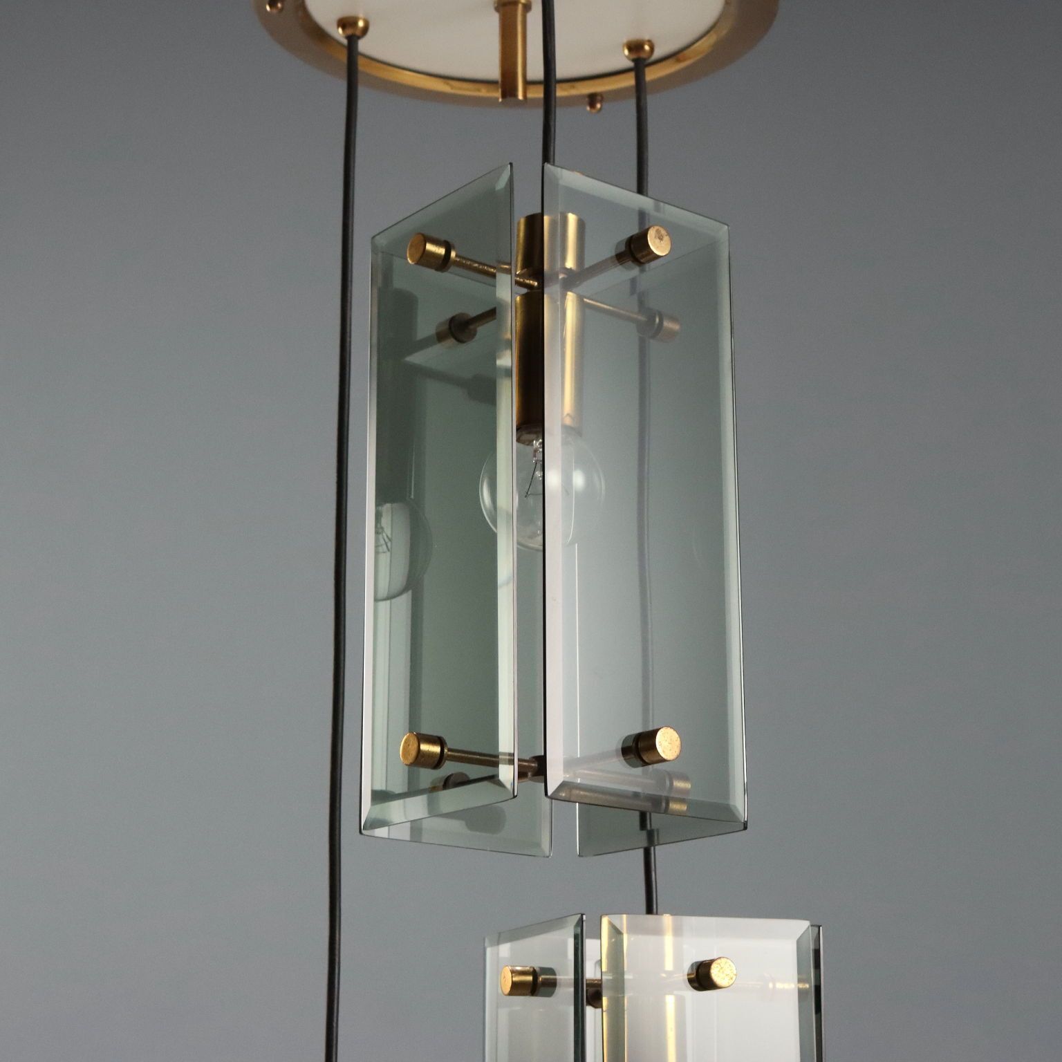 photo for sale Vintage plafondlamp, messing, glas, design, Italië, jaren 1960