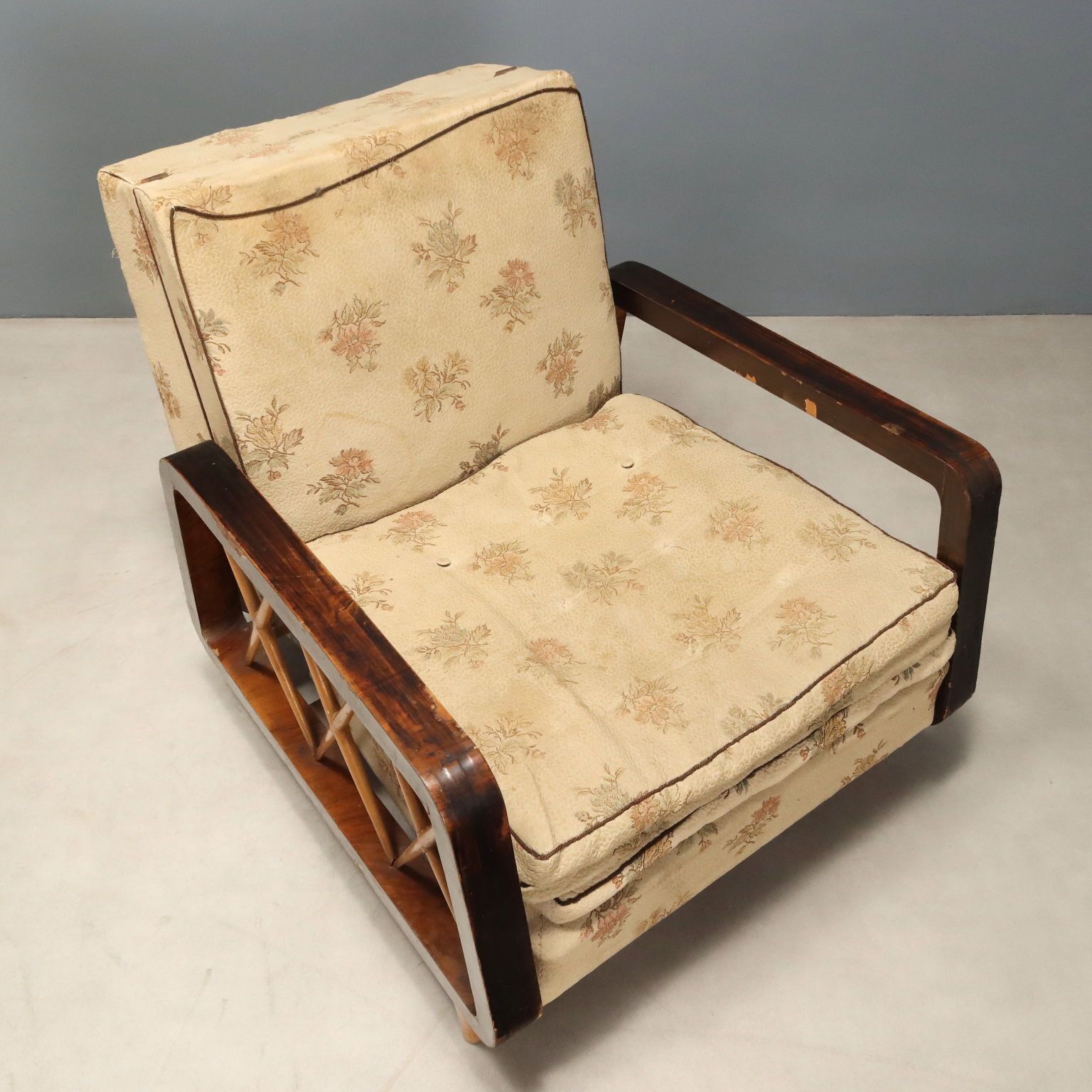 1940s 50s Armchairs With Wooden Armrests photo vintage