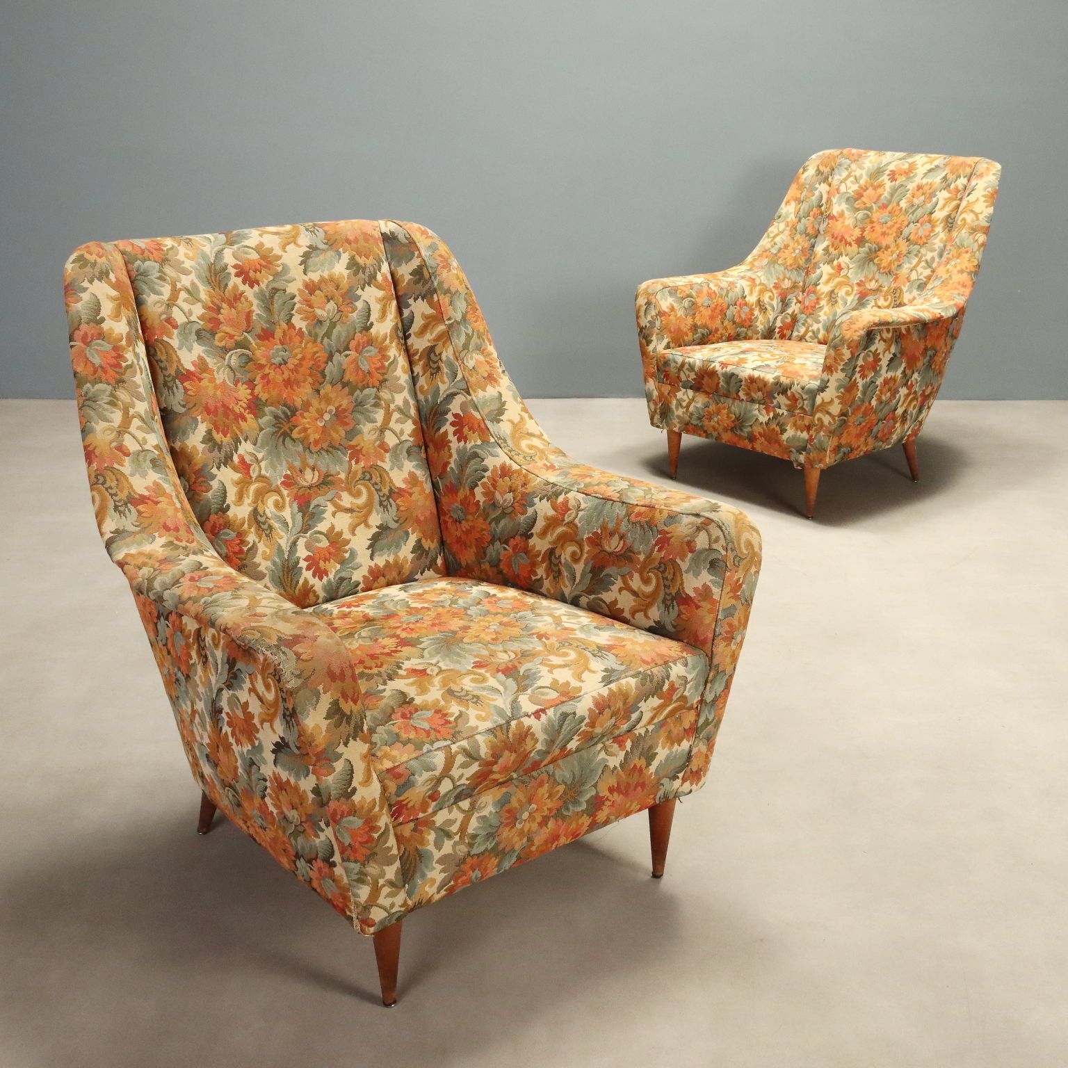 Fauteuils vintage en tissu et bois, design italien, années 1950