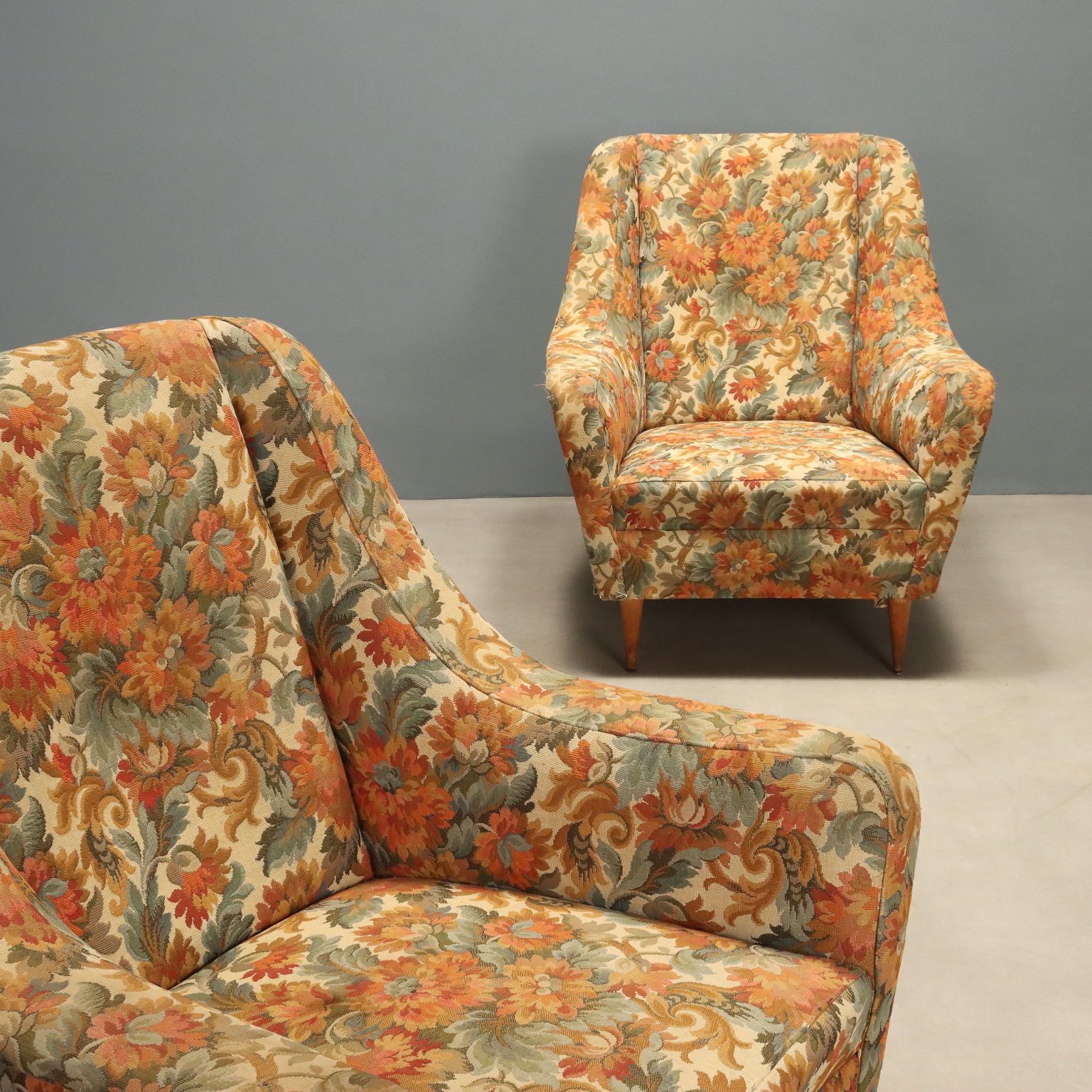 Fauteuils vintage en tissu et bois, design italien, années 1950 photo Mobilier