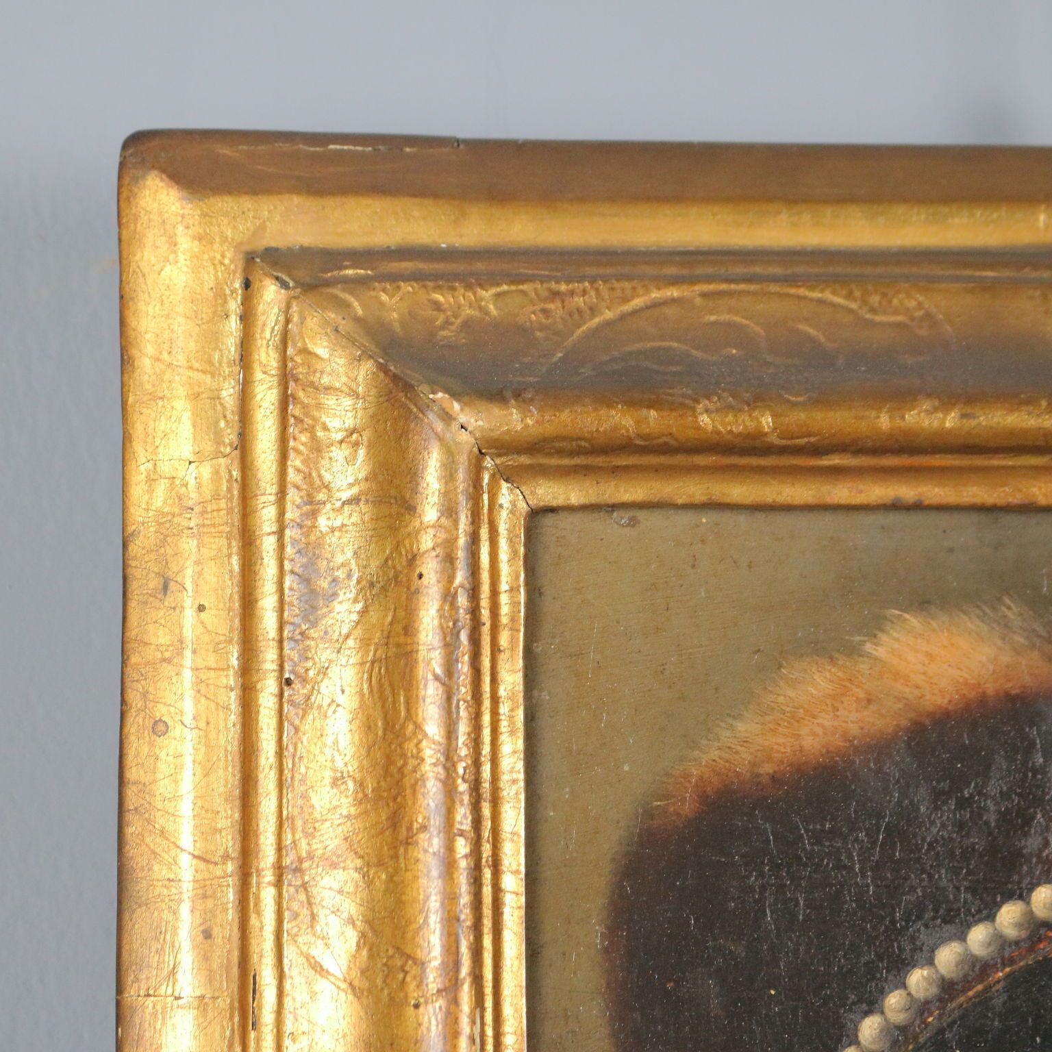 Antiek schilderij vrouwenportret olie op hardboard Italië 19e eeuw photo vinterior