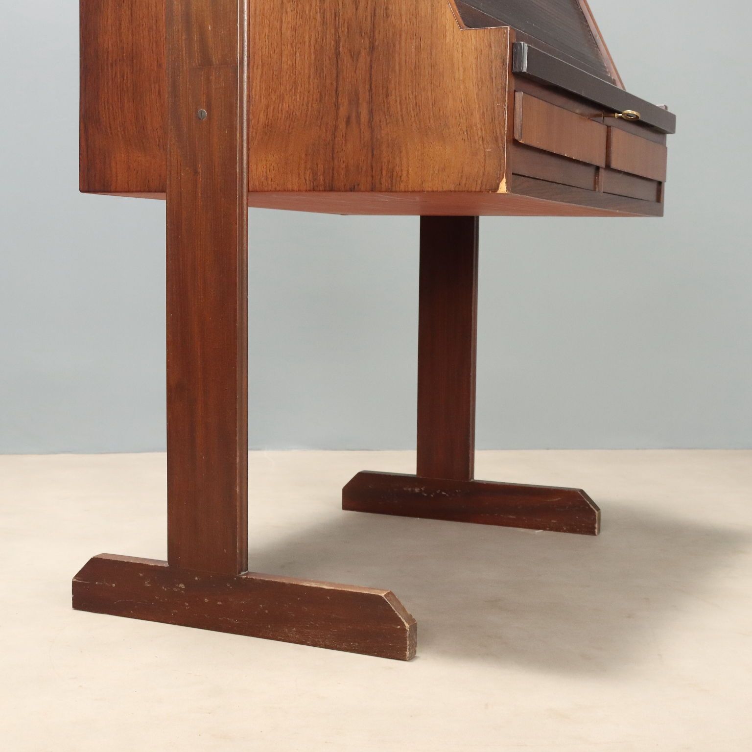 Vintage Roll Top Desk Exotic Wood Design Italy 1960s photo vintage