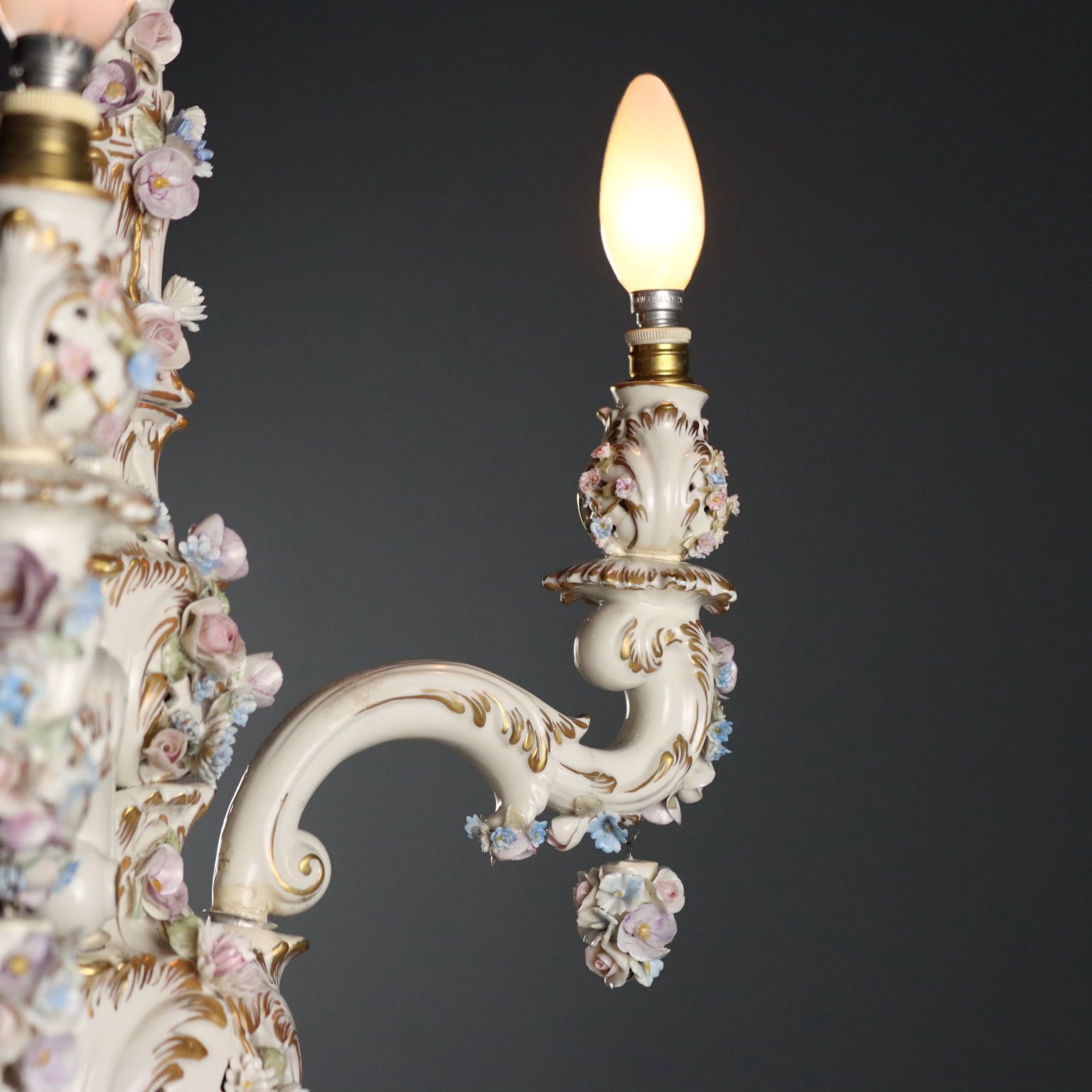 Ceramic Chandelier With Floral Subjects   Italy 20th Century photo Lighting