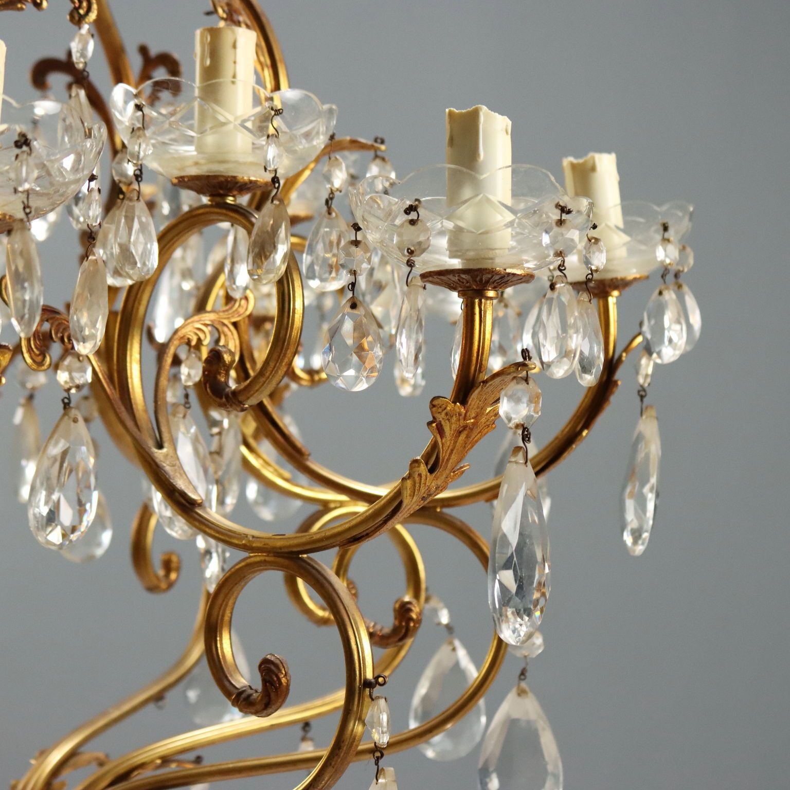 Antique Chandelier Gilded Bronze Glass Italy Early XX Century photo for sale