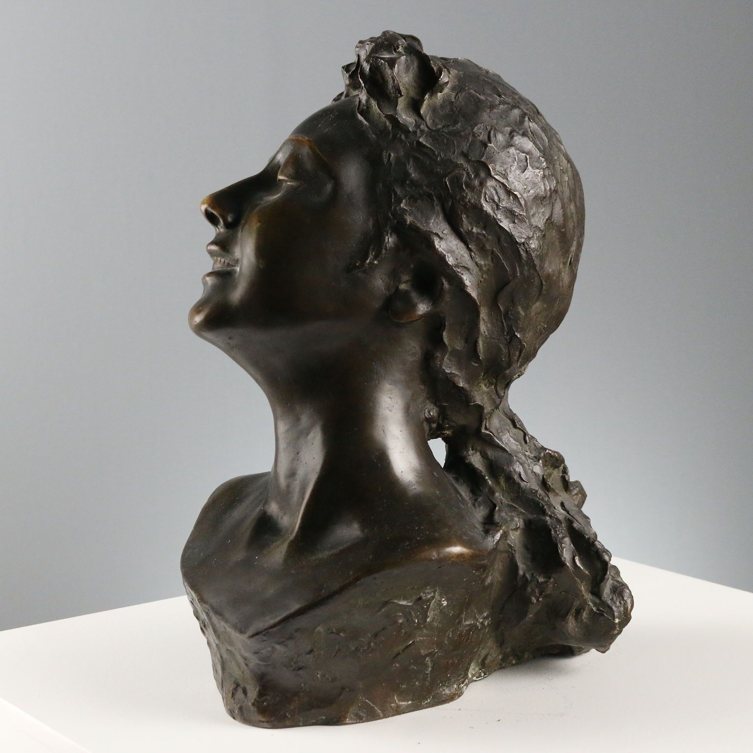 Antique Sculpture Young Woman's Face Bronze XIX XX Century photo for sale