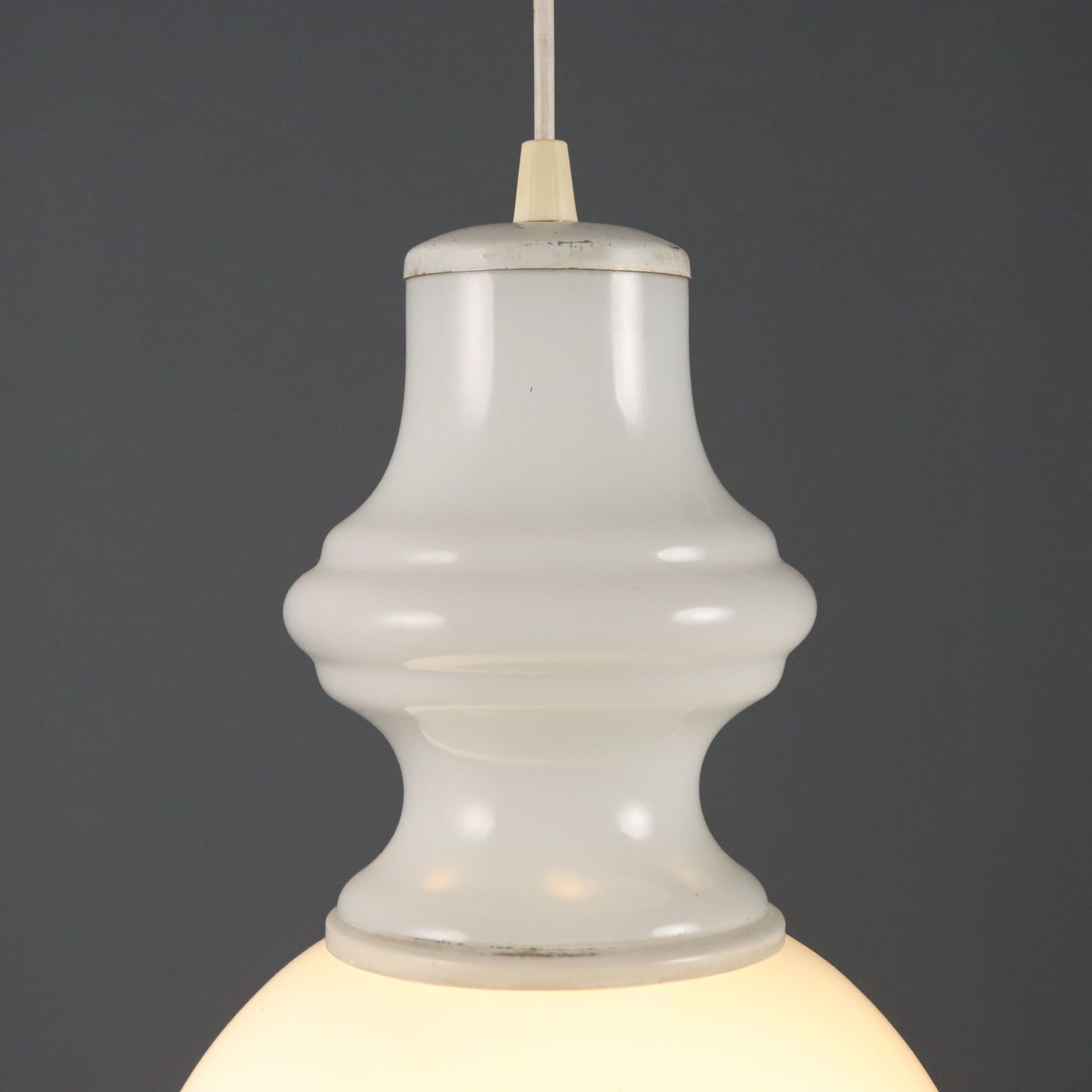 Vintage Chandelier Opaline Glass Design Italy 1960s photo Lighting