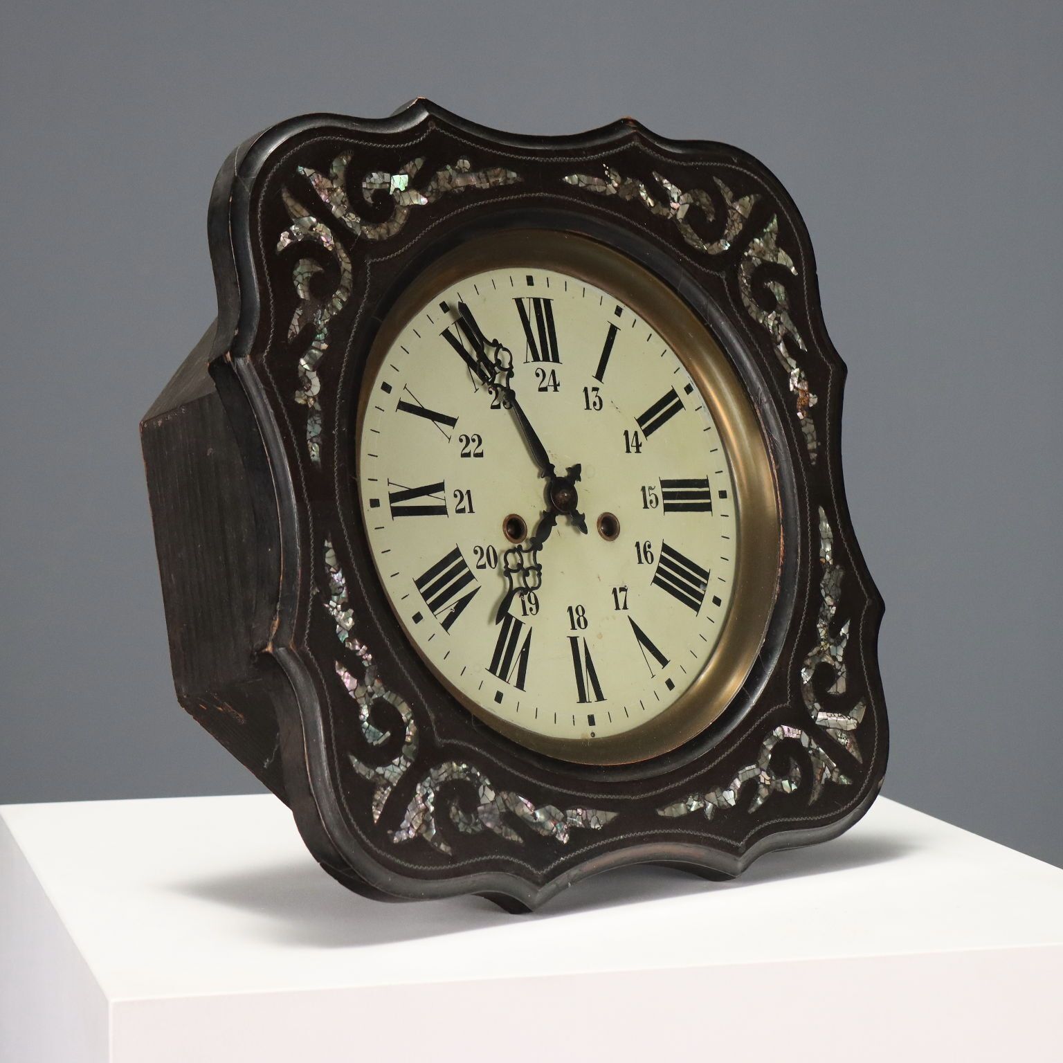 Antique Wall Clock Wood Mother Of Pearl France XIX Century