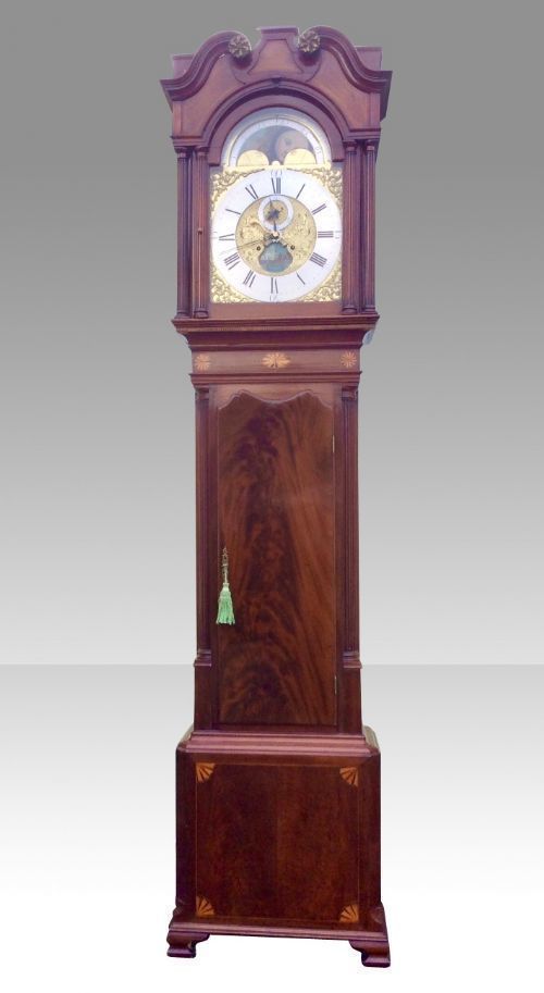 18800.0 Inlaid Mahogany 18th Century Antique Longcase Grandfather Clock By Iames Richards Liverpool Featuring An Alarm And Ferguson Tidal Dial photo
