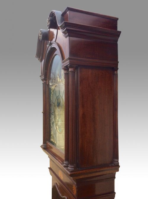 photo vinterior Inlaid Mahogany 18th Century Antique Longcase Grandfather Clock By Iames Richards Liverpool Featuring An Alarm And Ferguson Tidal Dial