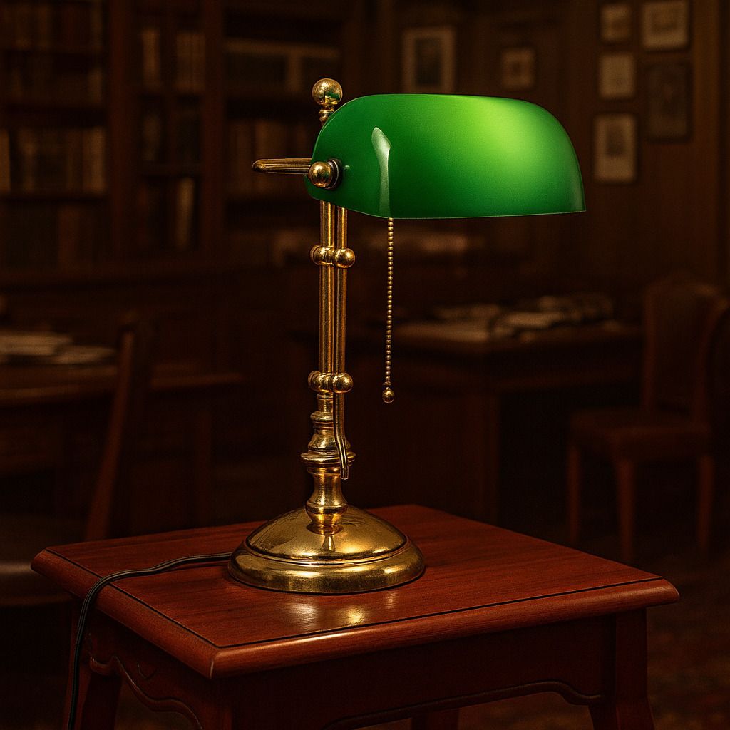Banker's Lamp - Green Glass Shade - Gold Finish - Vintage Office Desk Lamp