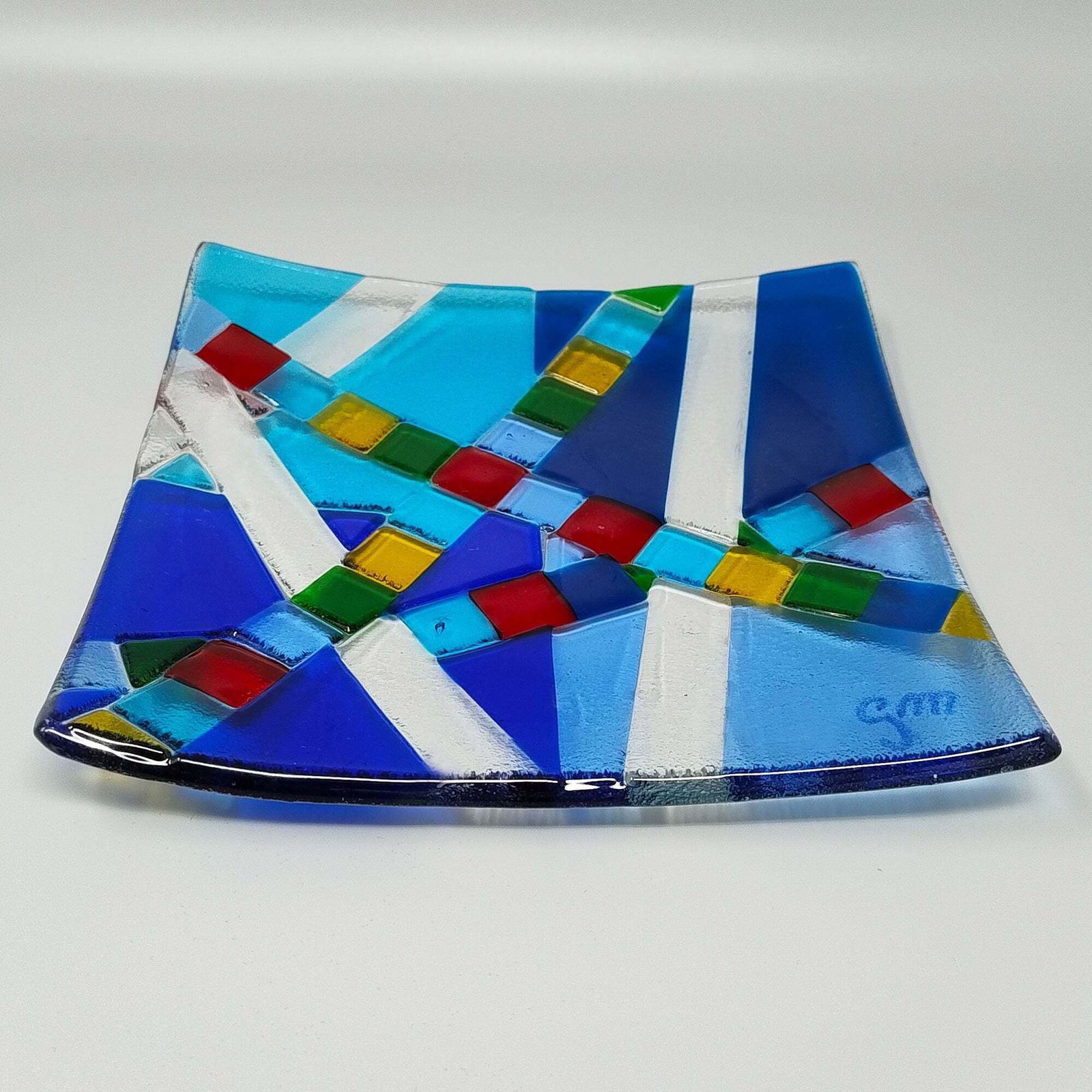 1970s Mid Century Modern Geometric Murano Glass Vide Poche By Albatros, Signed Gm photo 294.0