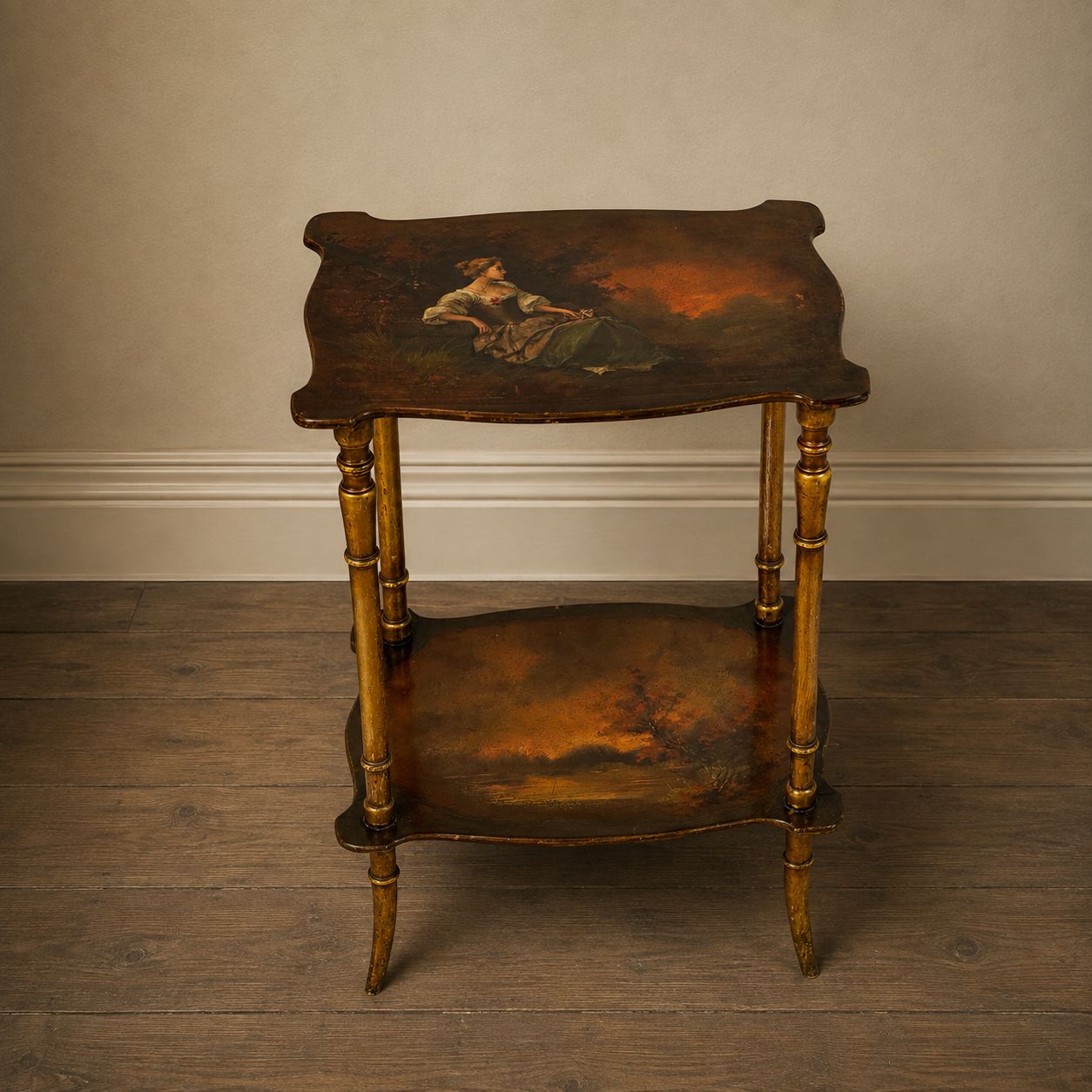 Continental Painted & Gilt Two Tier étagère Side Table photo furniture