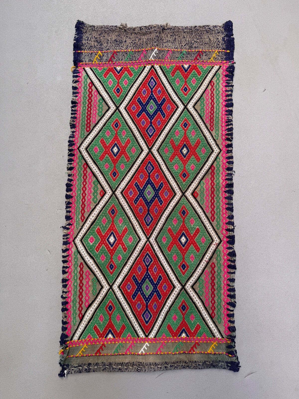 Vintage Turkse Mini Kilim 42x87 cm Wol Klein Kelim Loper, Shabby Chic