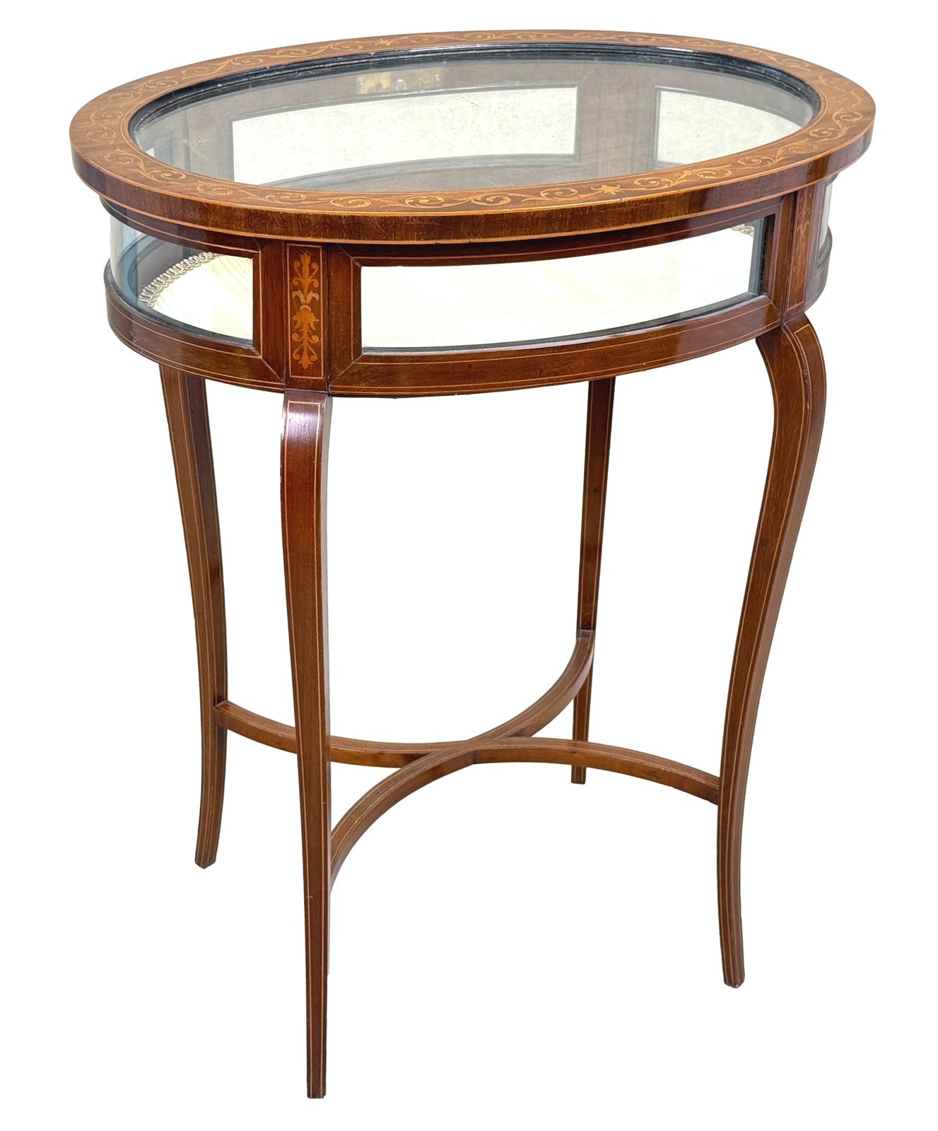 Table vitrine bijouterie ovale en acajou, fin du XIXe siècle (Angleterre, vers 1890) photo vintage