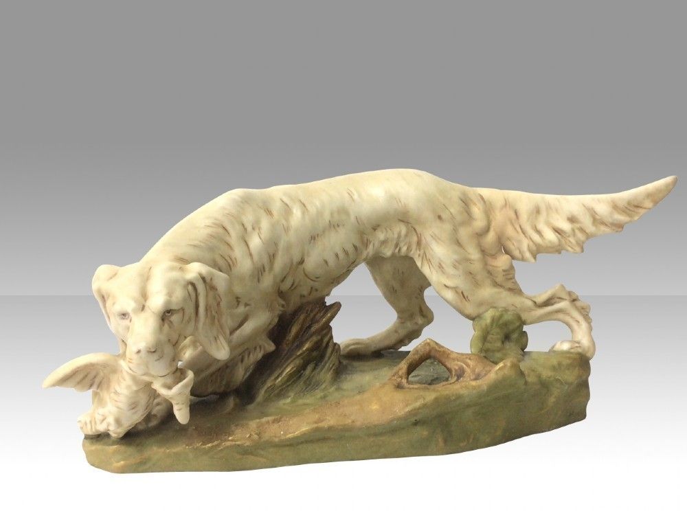 Antique Royal Dux Figure Of Hunting Dog With Game