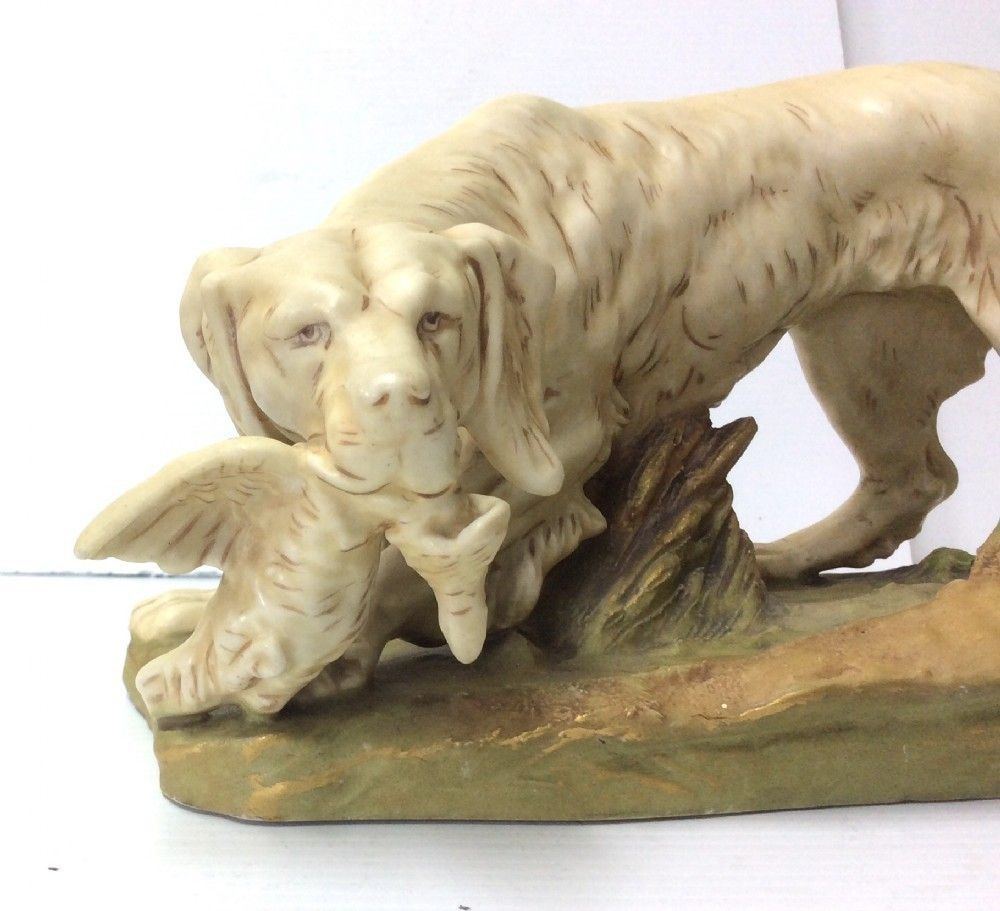 Antique Royal Dux Figure Of Hunting Dog With Game photo 675.0