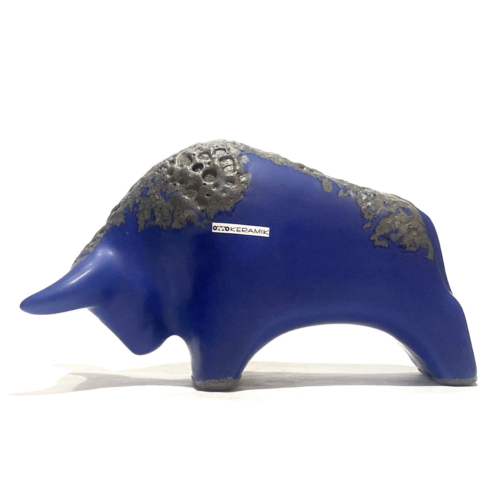 Otto Keramik Bull In Blue Fat Lava Glaze, West German Pottery Style Sculpture