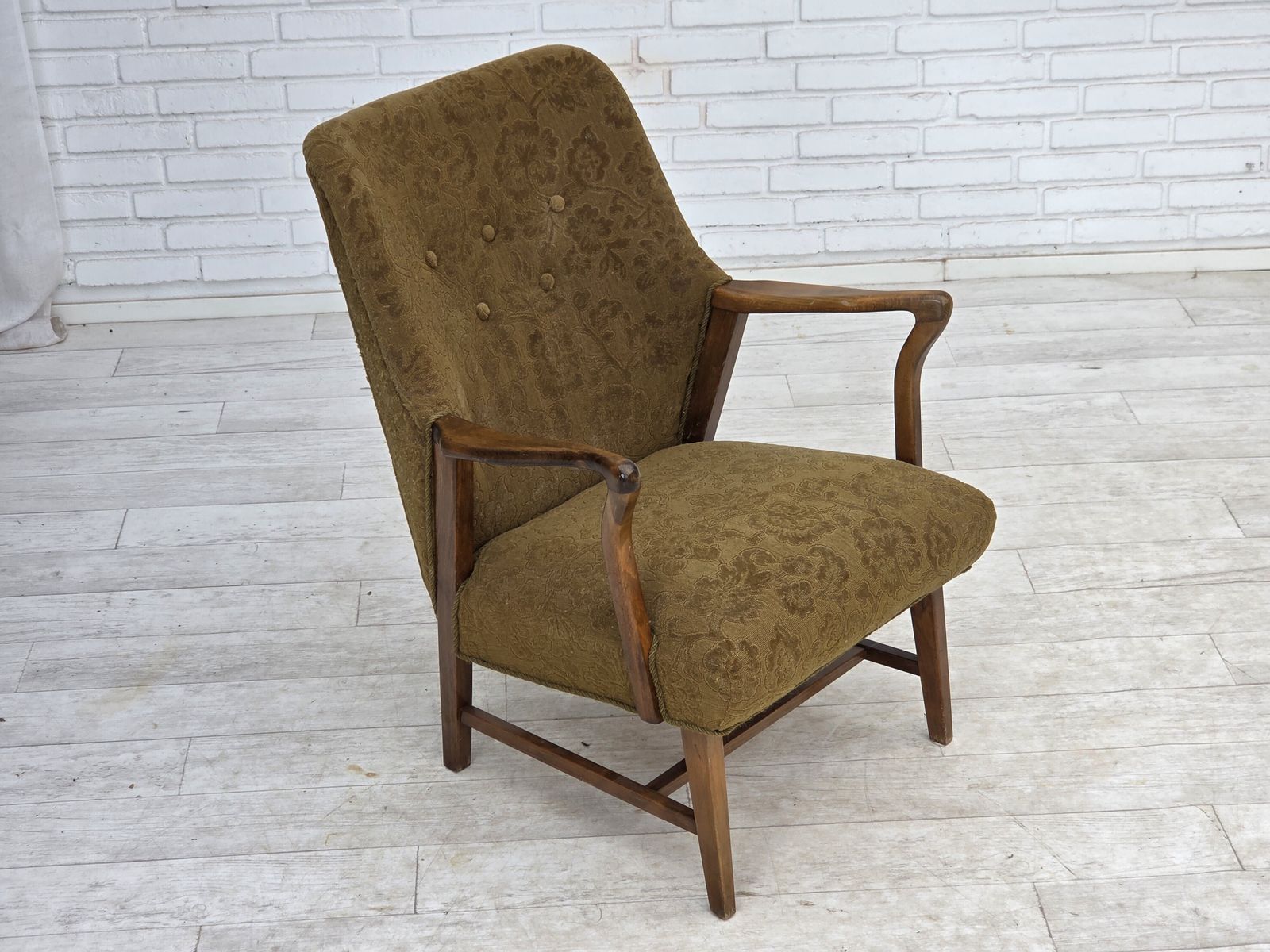 1960s, Danish Vintage Armchair, Furniture Wool, Beech Wood. photo vintage