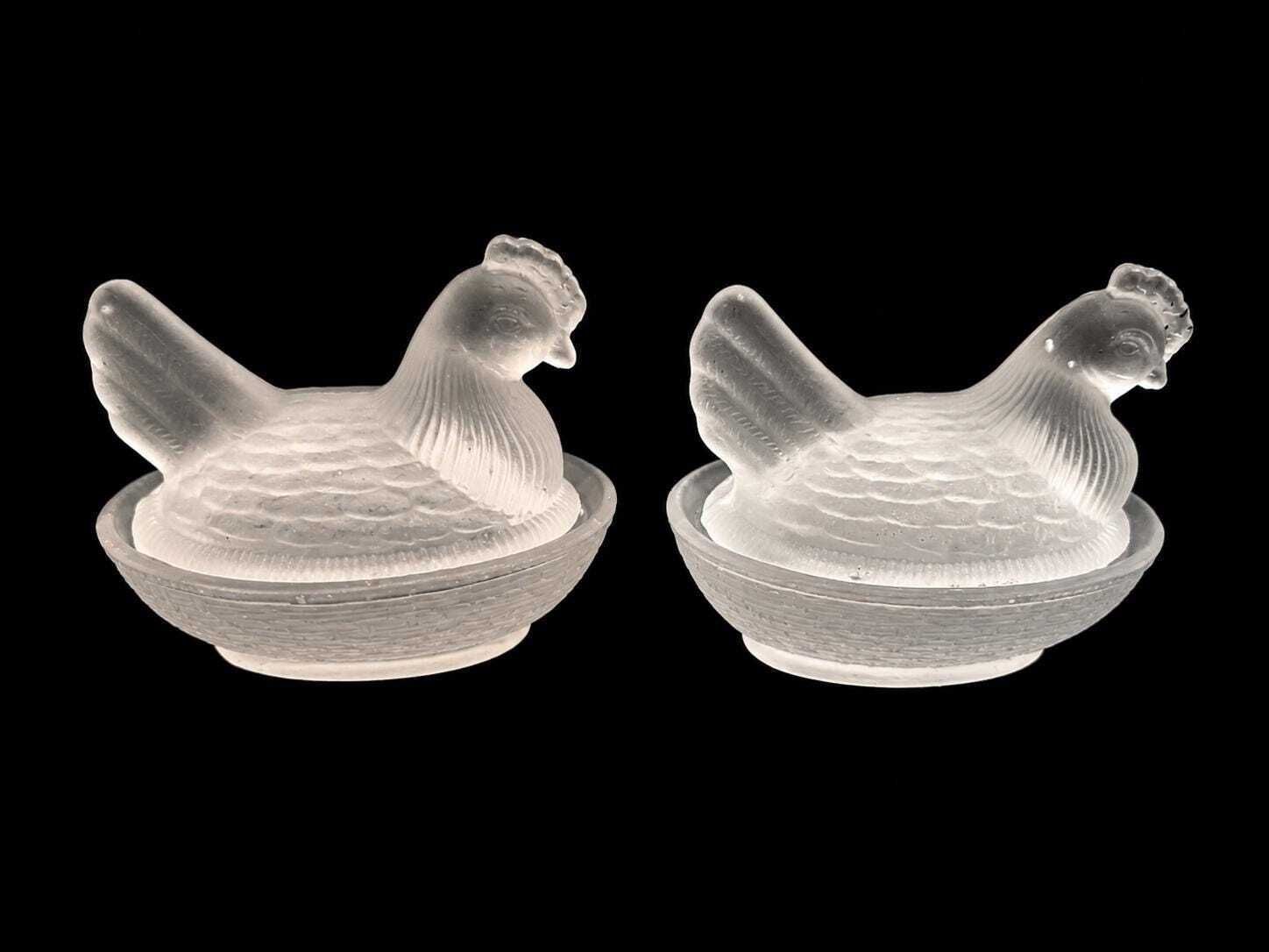 Vintage Frosted Glass Hen On Nest Salt Cellars Set Of 2, Mini Chicken Dishes, Easter Farmhouse Table Decor Vintagechicbruxelles 5 Out Of 5 Stars