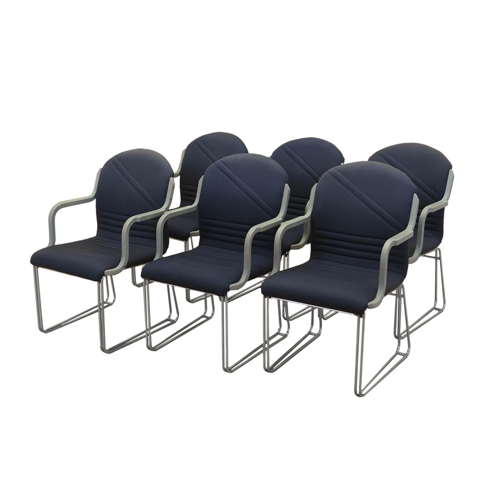 Set van zes stoelen met armleuningen, blauwe bekleding, Italiaans modern design, jaren 1990