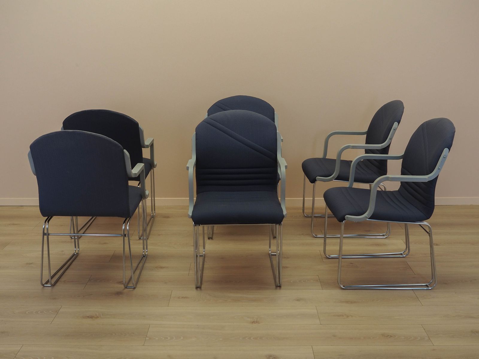 1609.0 Set van zes stoelen met armleuningen, blauwe bekleding, Italiaans modern design, jaren 1990 photo