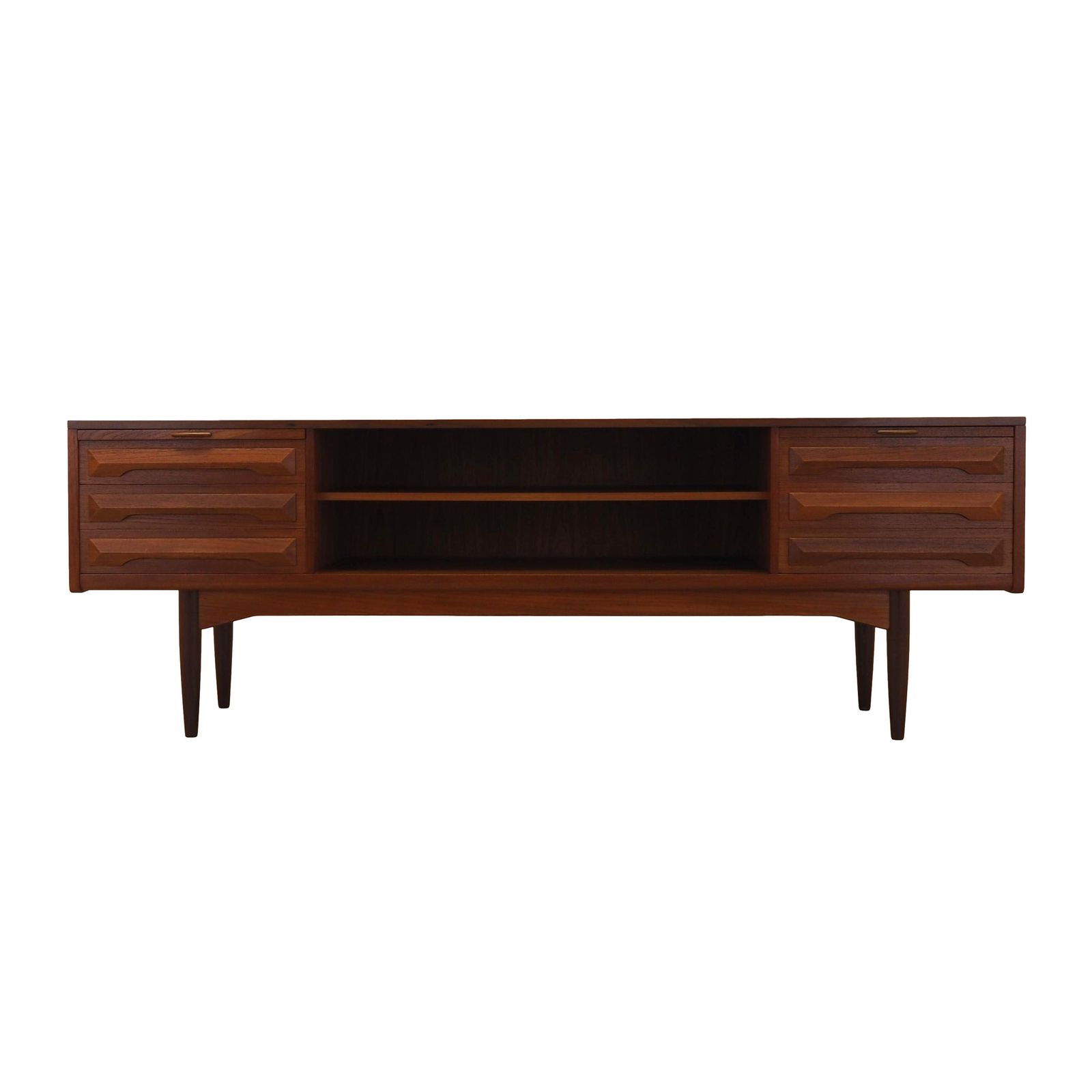 Deens teakhouten dressoir met uitschuifbare bladen en lades, jaren 1970