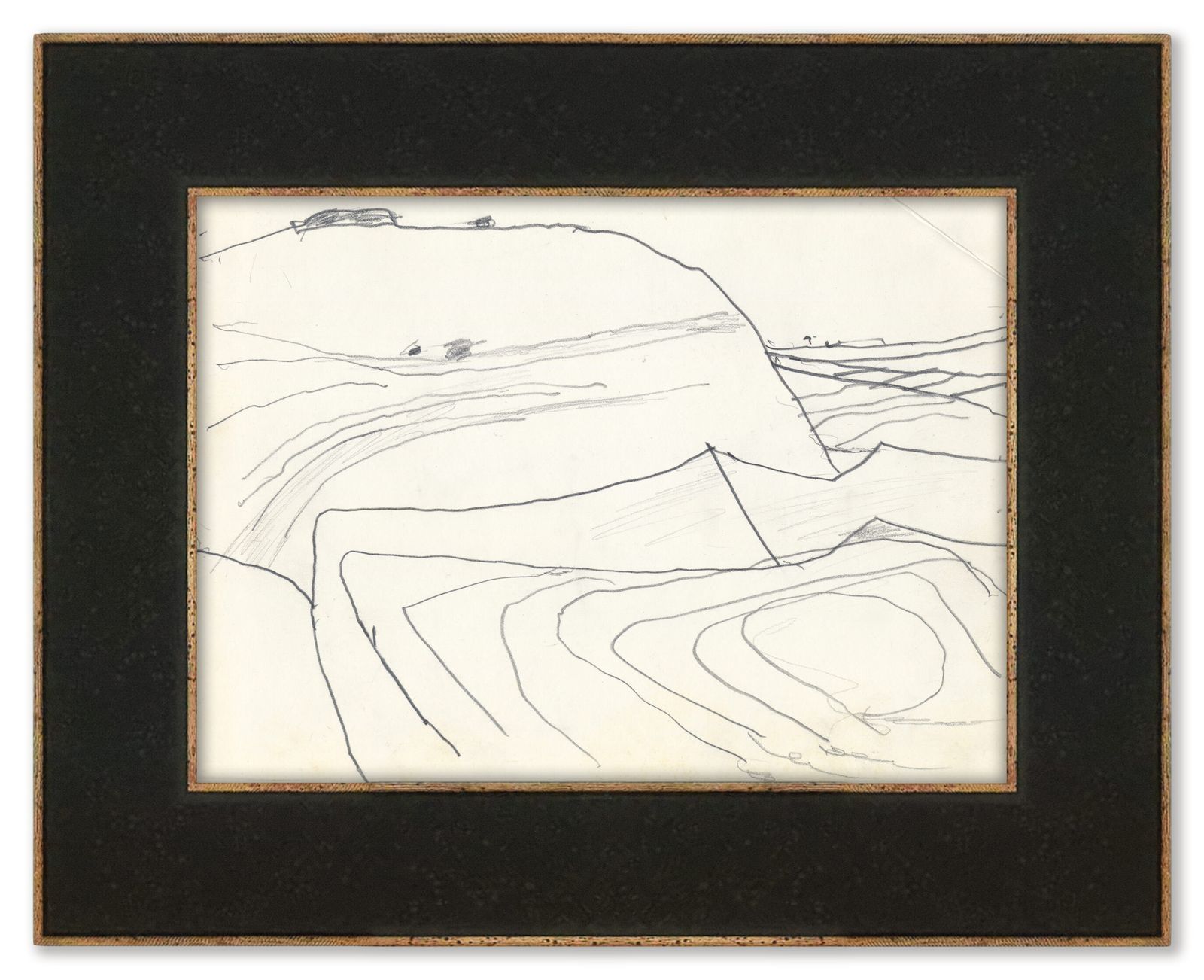 Minimale abstracte landschapsschets van belangrijk Brits beeldhouwer